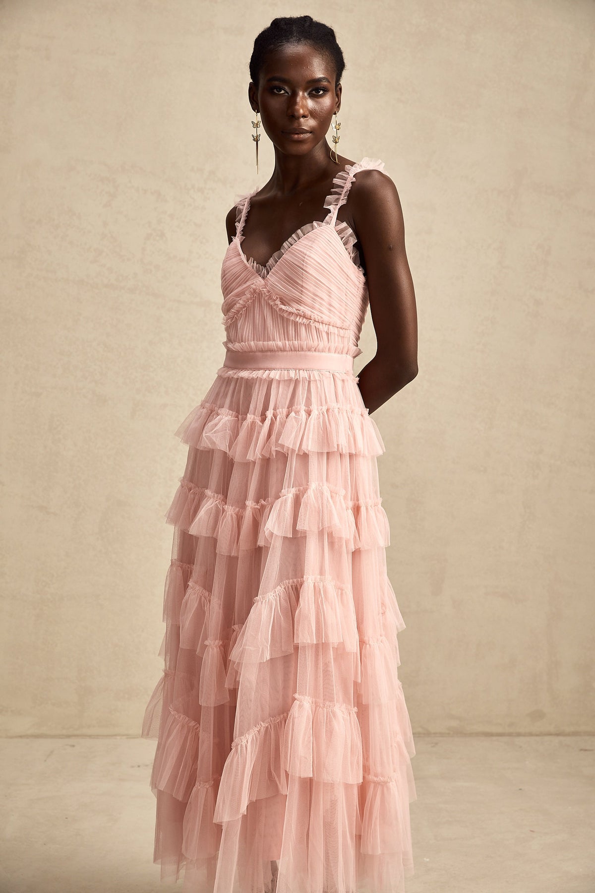 Elvire layered ruffled tulle maxi dress
