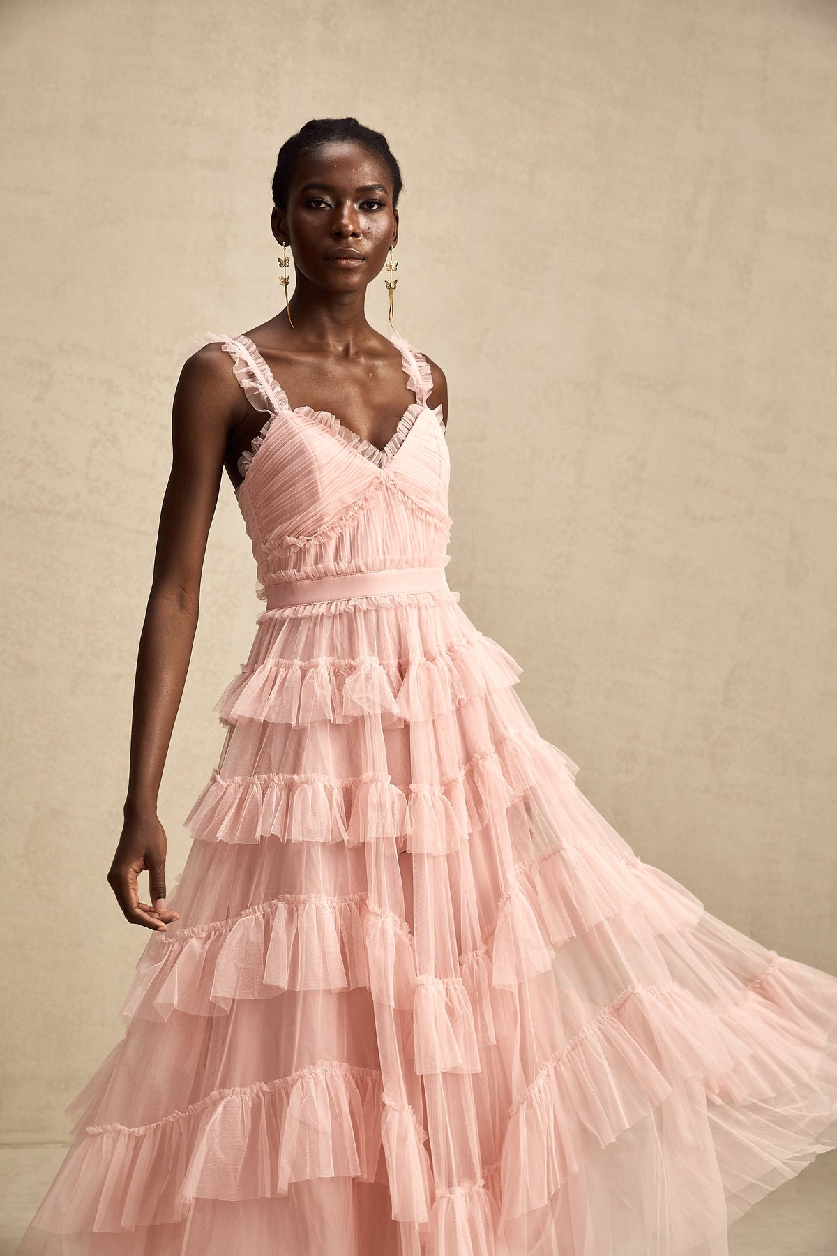 Elvire layered ruffled tulle maxi dress
