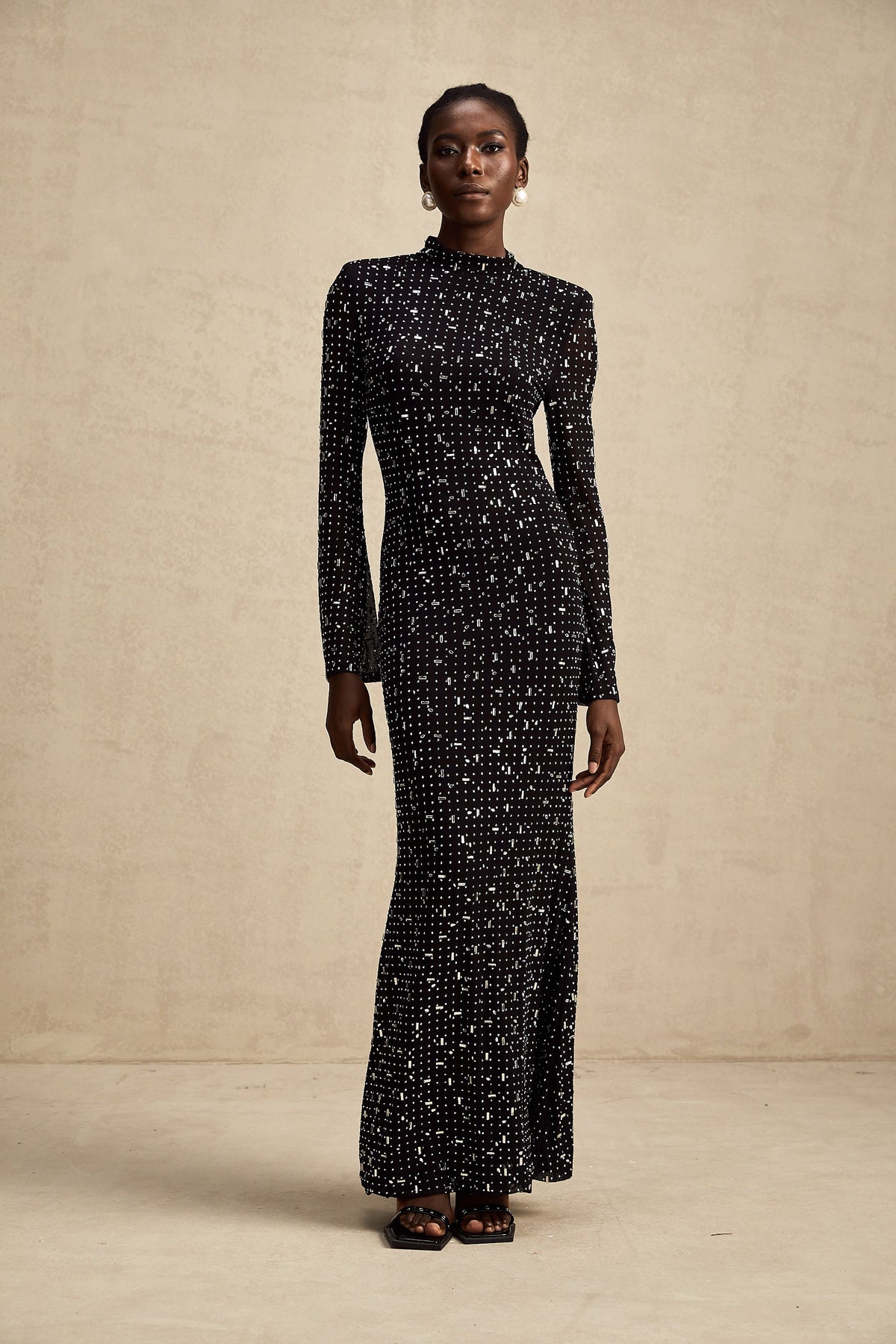 Léna black embellished semi-sheer maxi dress (Final Sale)