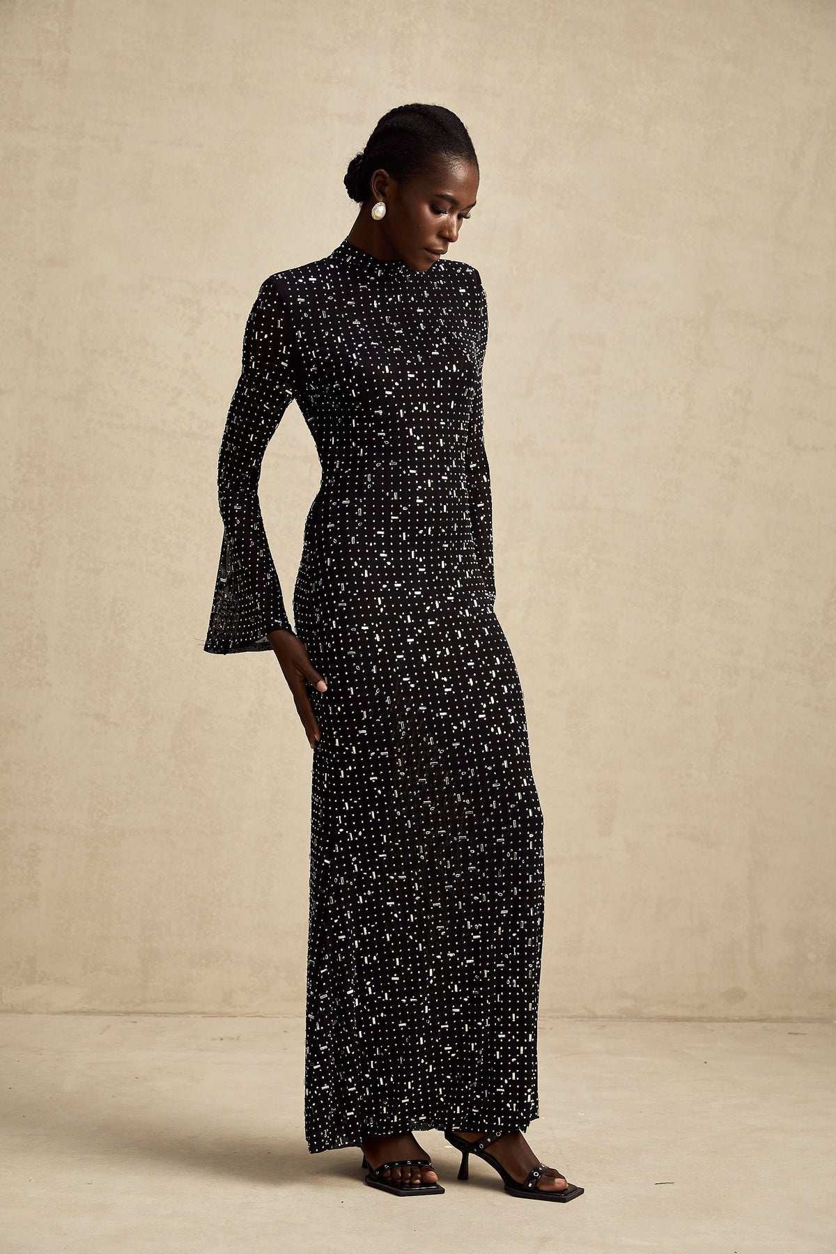Léna black embellished semi-sheer maxi dress (Final Sale)