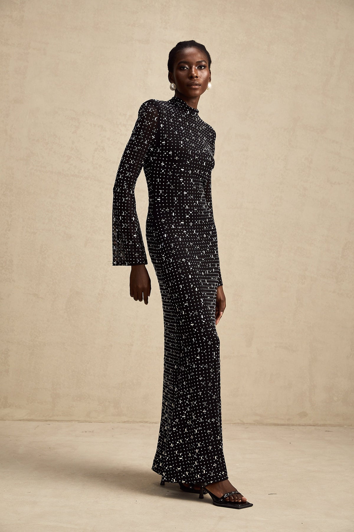 Léna black embellished semi-sheer maxi dress (Final Sale)