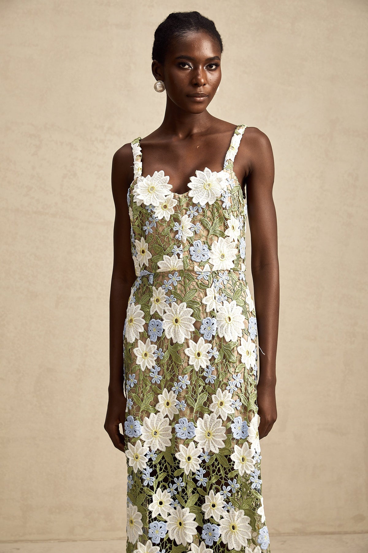 Carla floral embroidered hollow-carved midi dress (Final Sale)