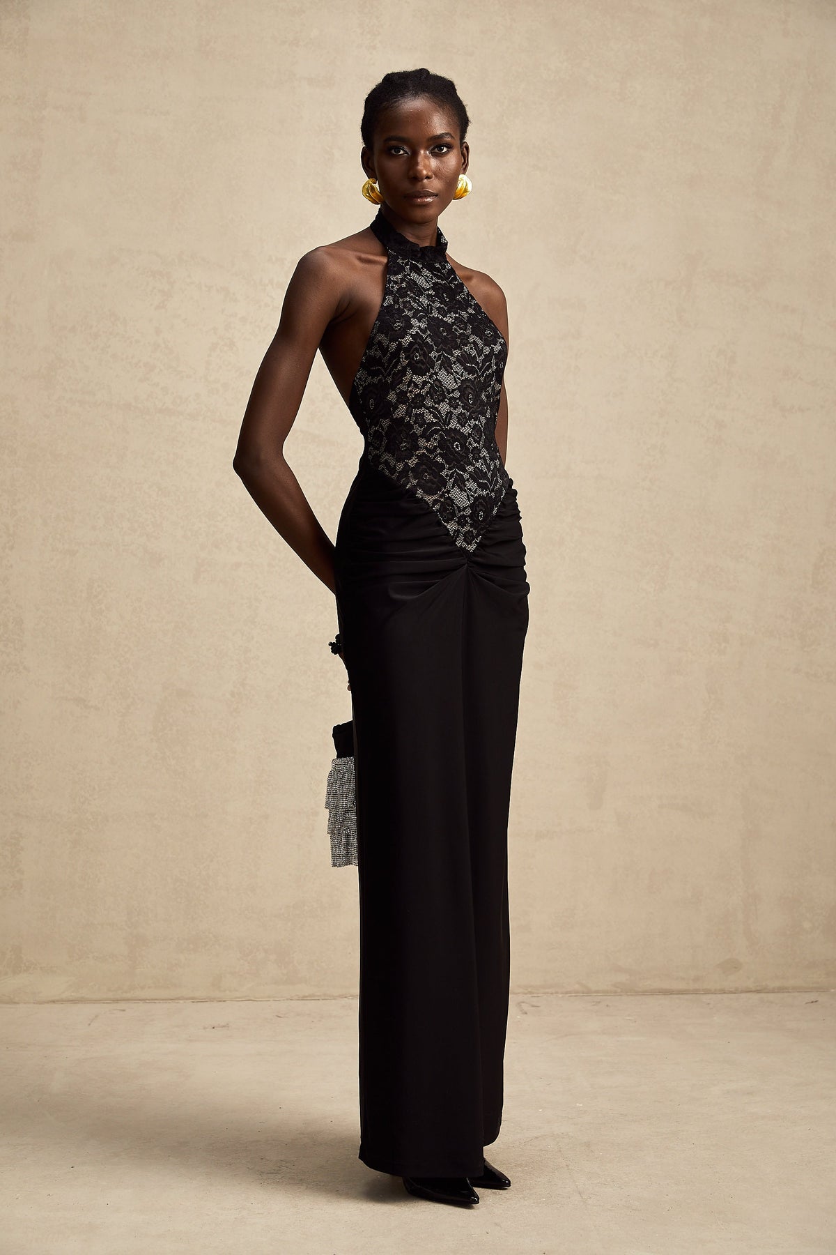 Camille black halterneck floral-lace maxi dress (Final Sale-US Only)
