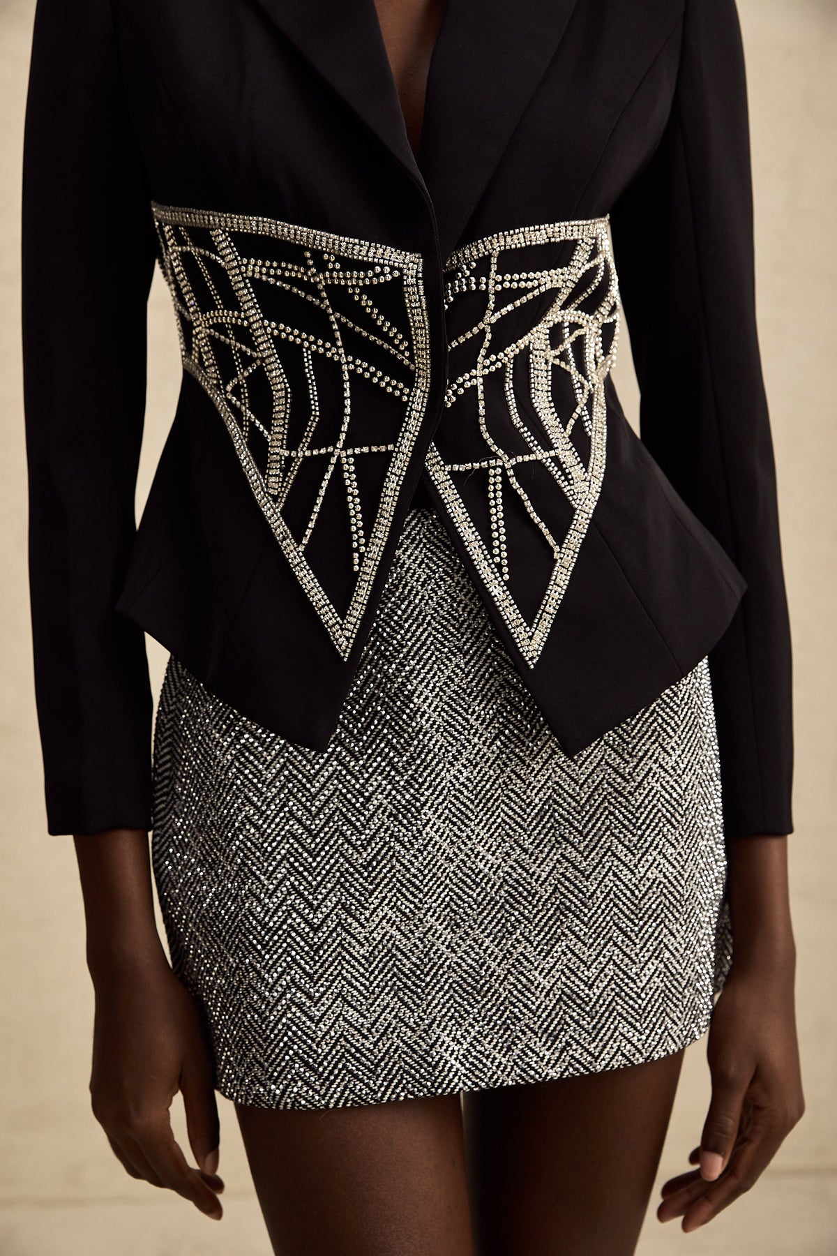 Geneviève black embellished cinched-waist jacket