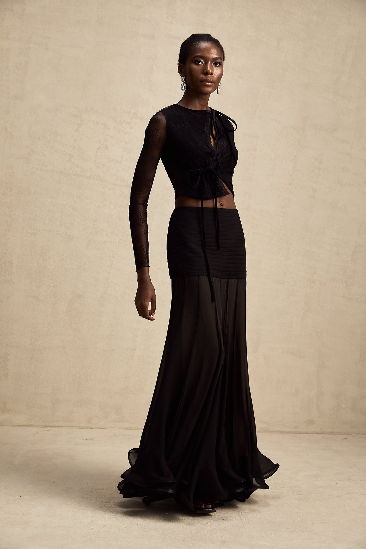 Aurélie black see-through lace-trim cropped top (Final Sale-US Only)