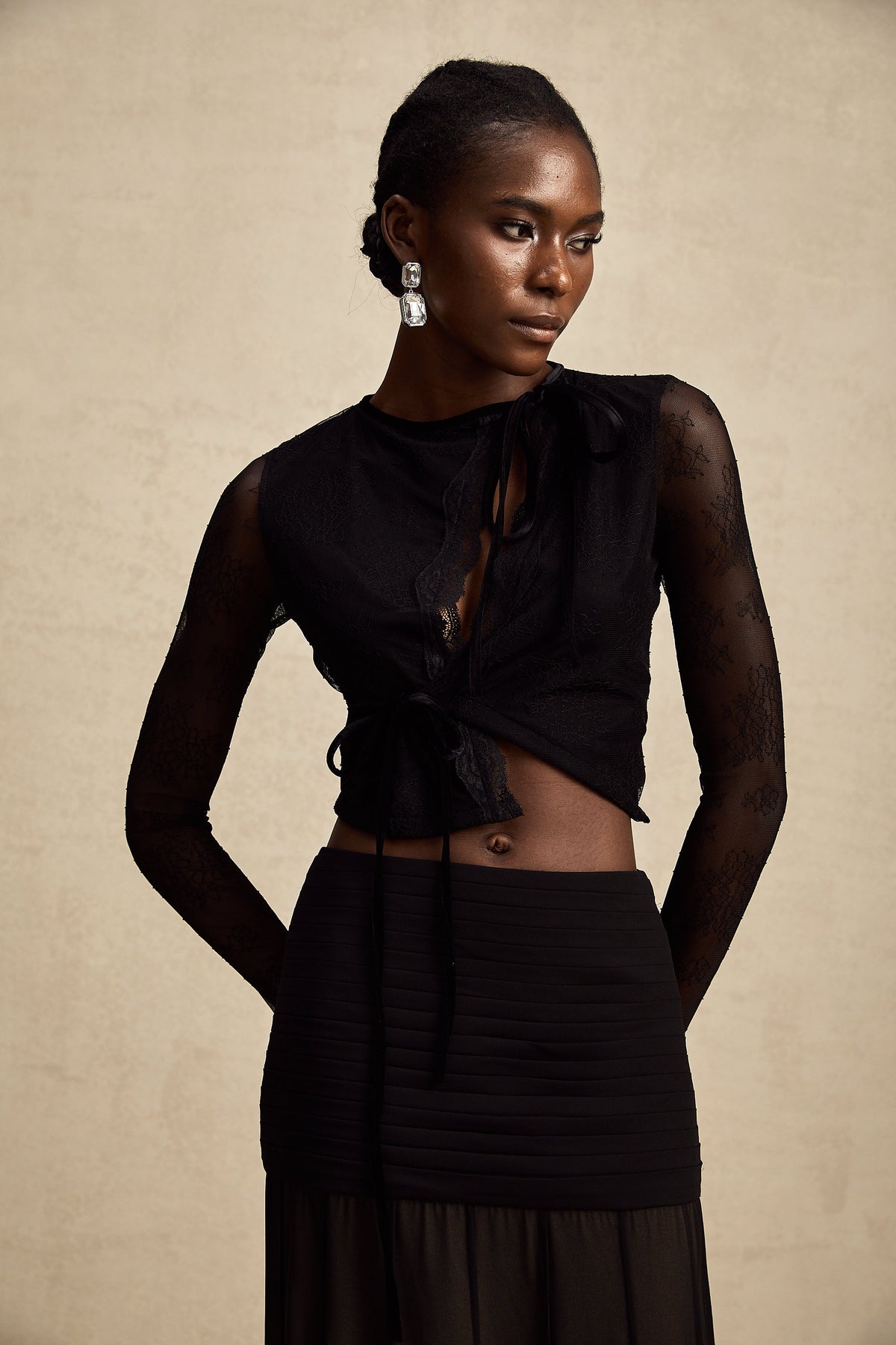 Aurélie black see-through lace-trim cropped top (Final Sale-US Only)