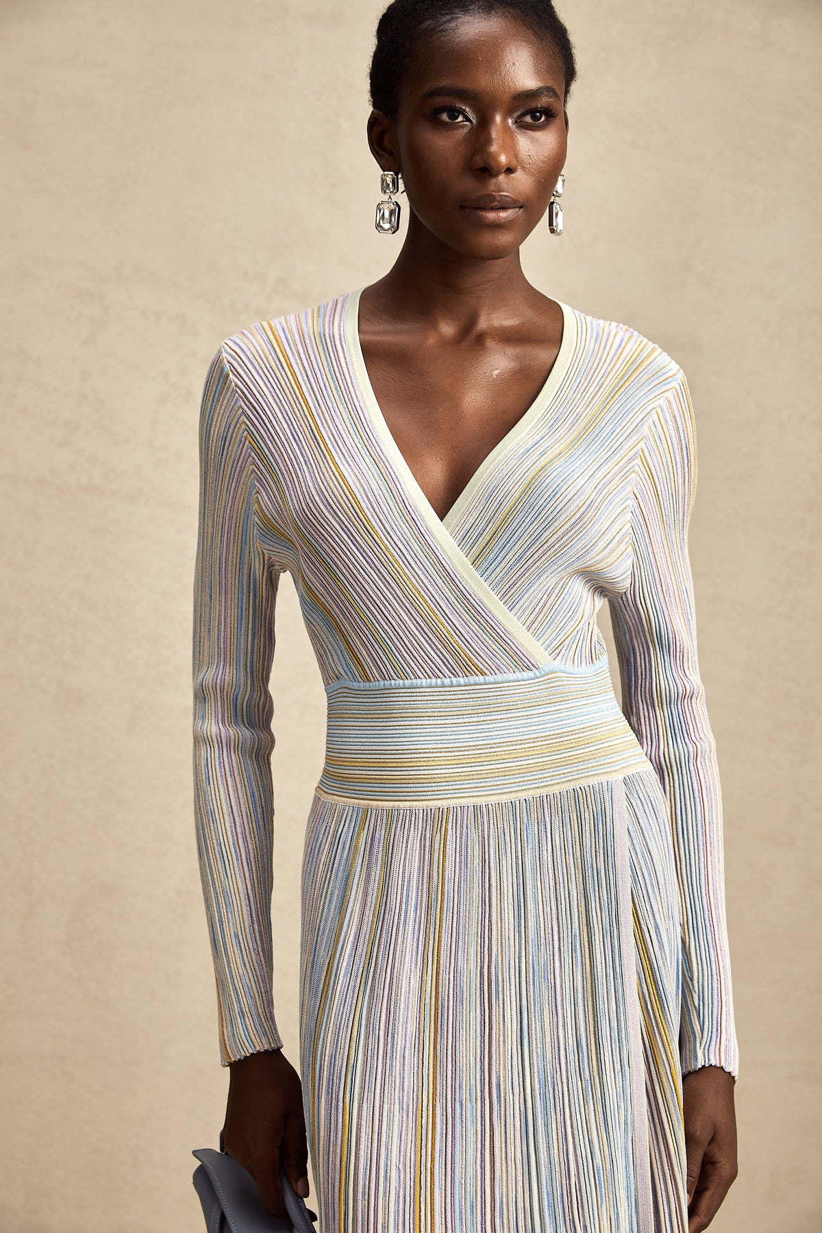 Amélie vertical-stripe knitted midi dress