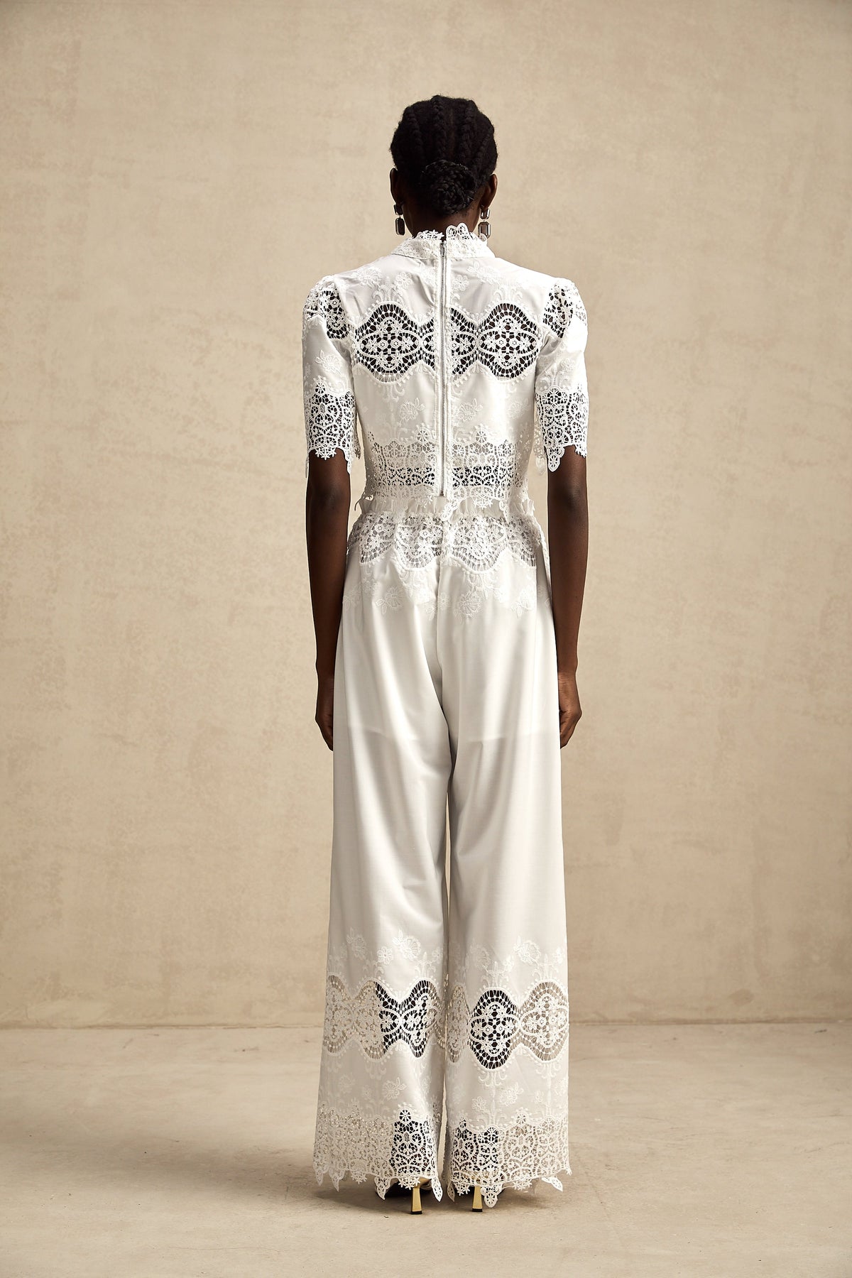 Raphaëlle lace-trim cut-out cropped top & trousers matching set (Final Sale-US Only)