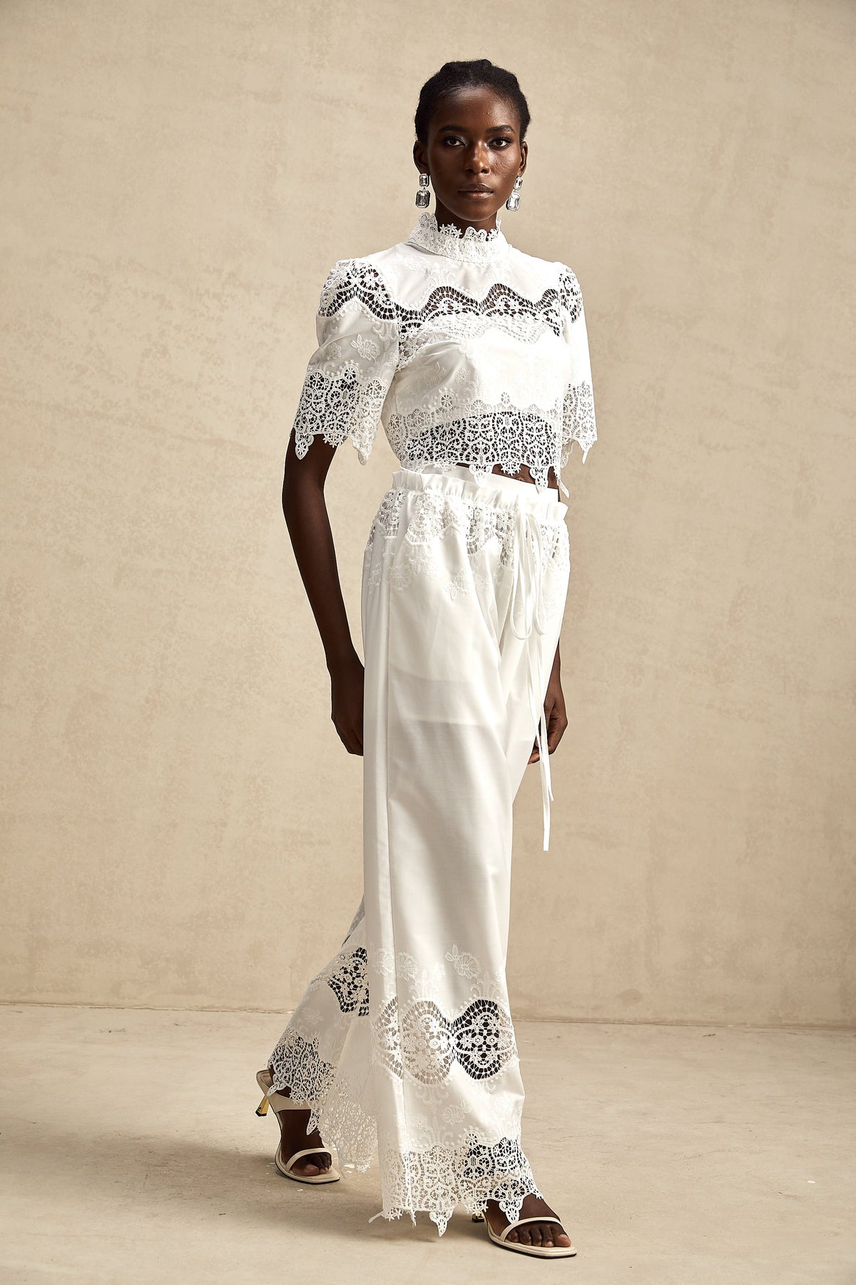 Raphaëlle lace-trim cut-out cropped top & trousers matching set (Final Sale-US Only)