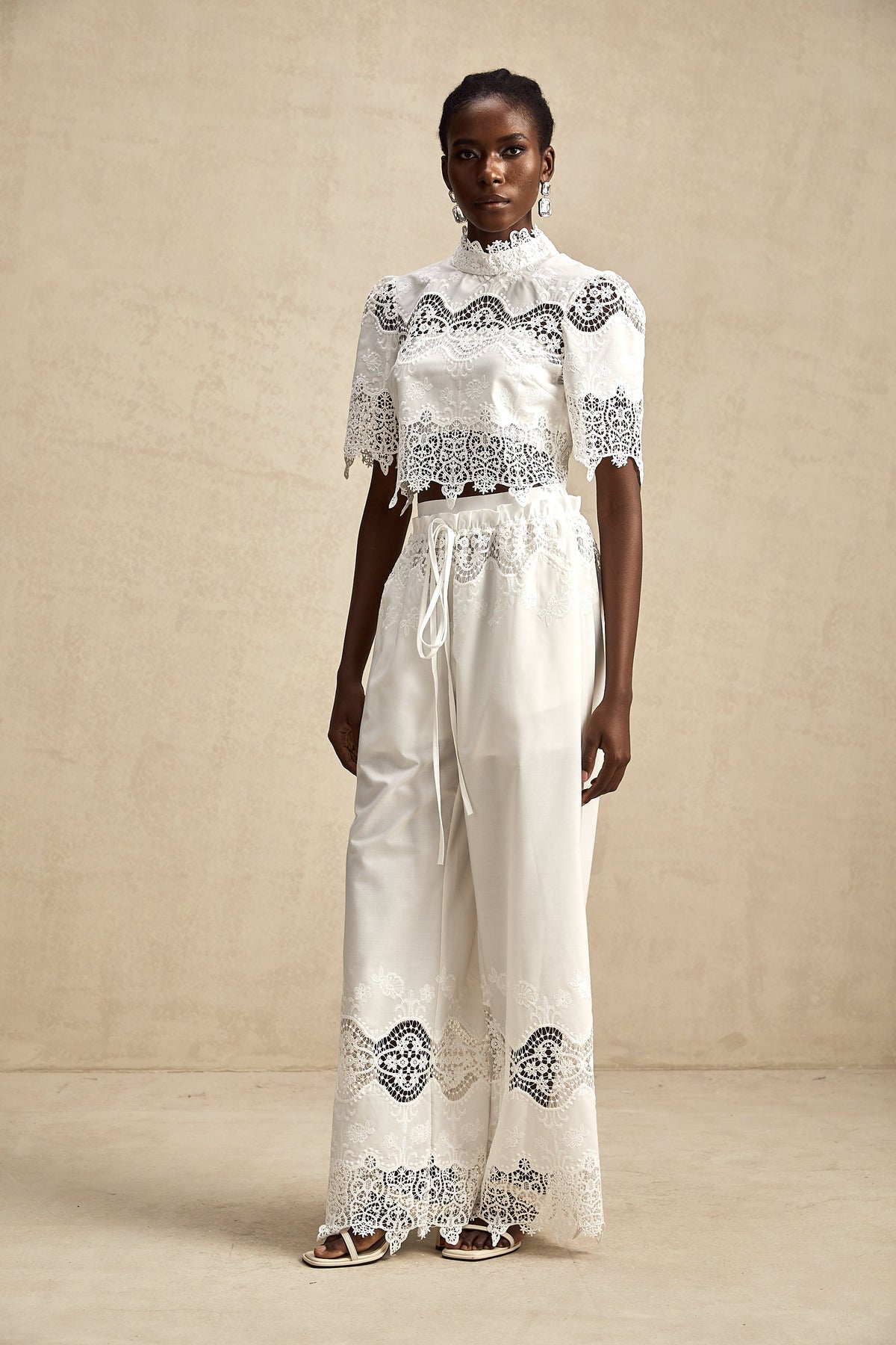 Raphaëlle lace-trim cut-out cropped top & trousers matching set (Final Sale-US Only)