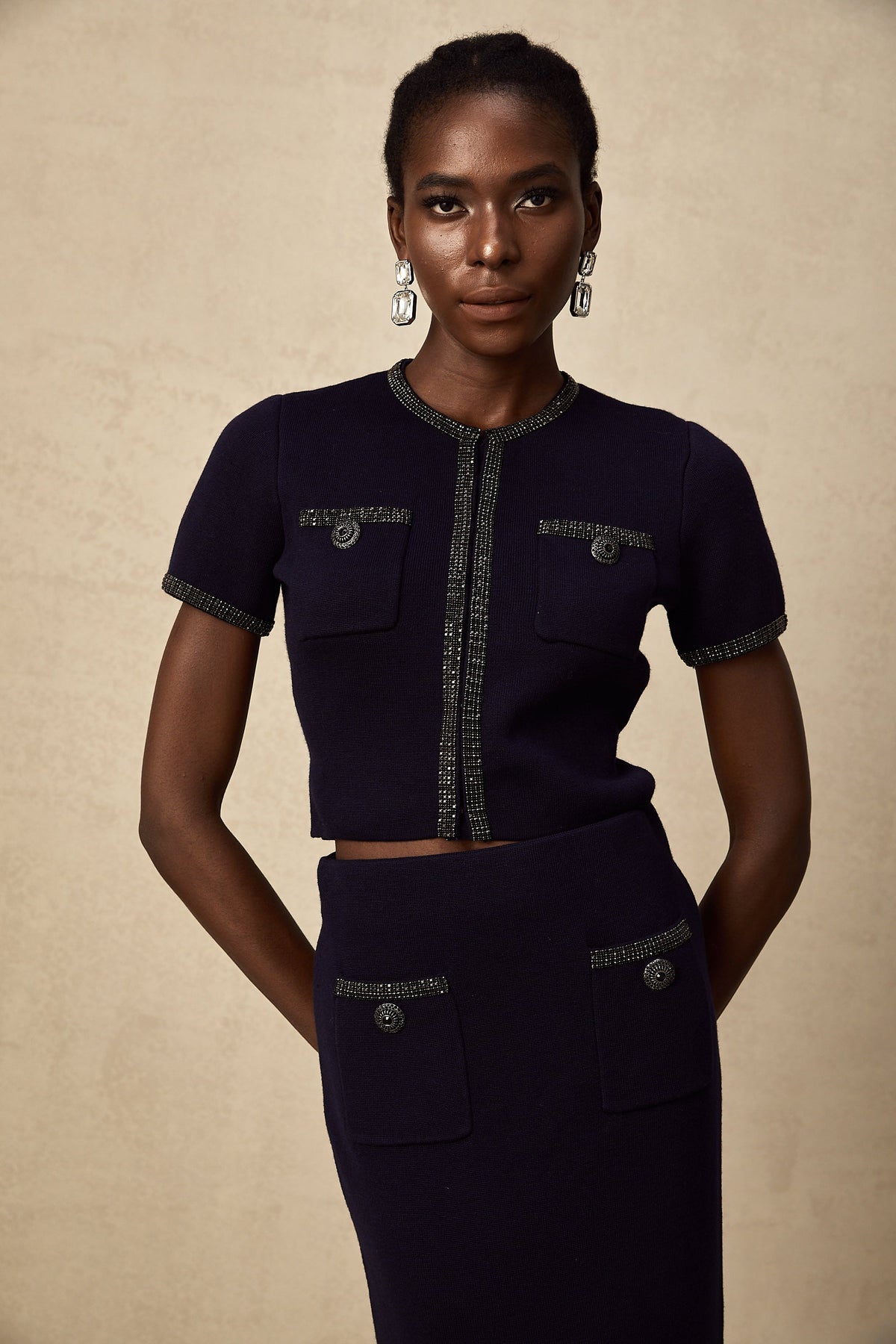 Aïda embellished ribbed-knit top & skirt matching set (Final Sale-US Only)