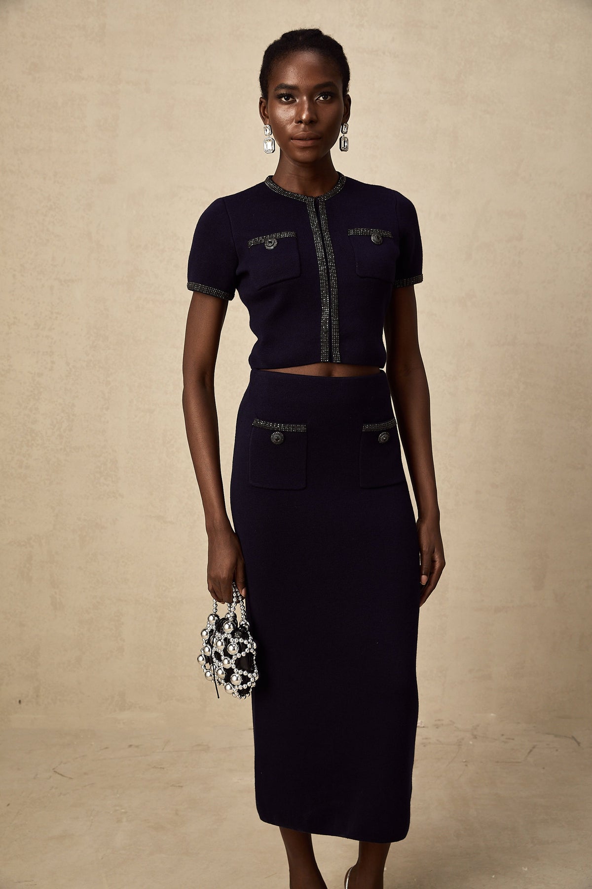 Aïda embellished ribbed-knit top & skirt matching set (Final Sale-US Only)