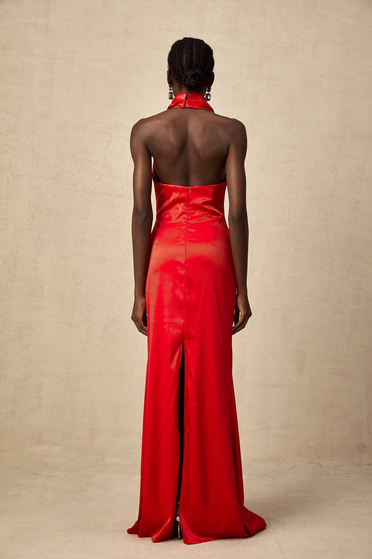 Alix red halterneck draped satin maxi dress (Final Sale-US Only)