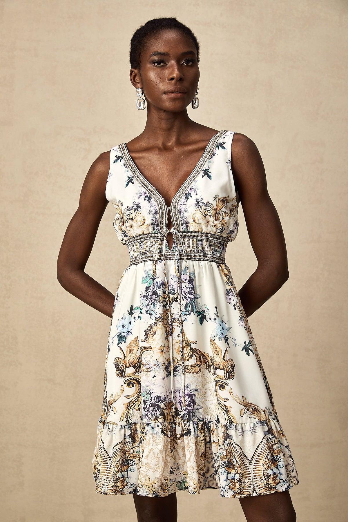 Fatou v-neck floral-print mini dress