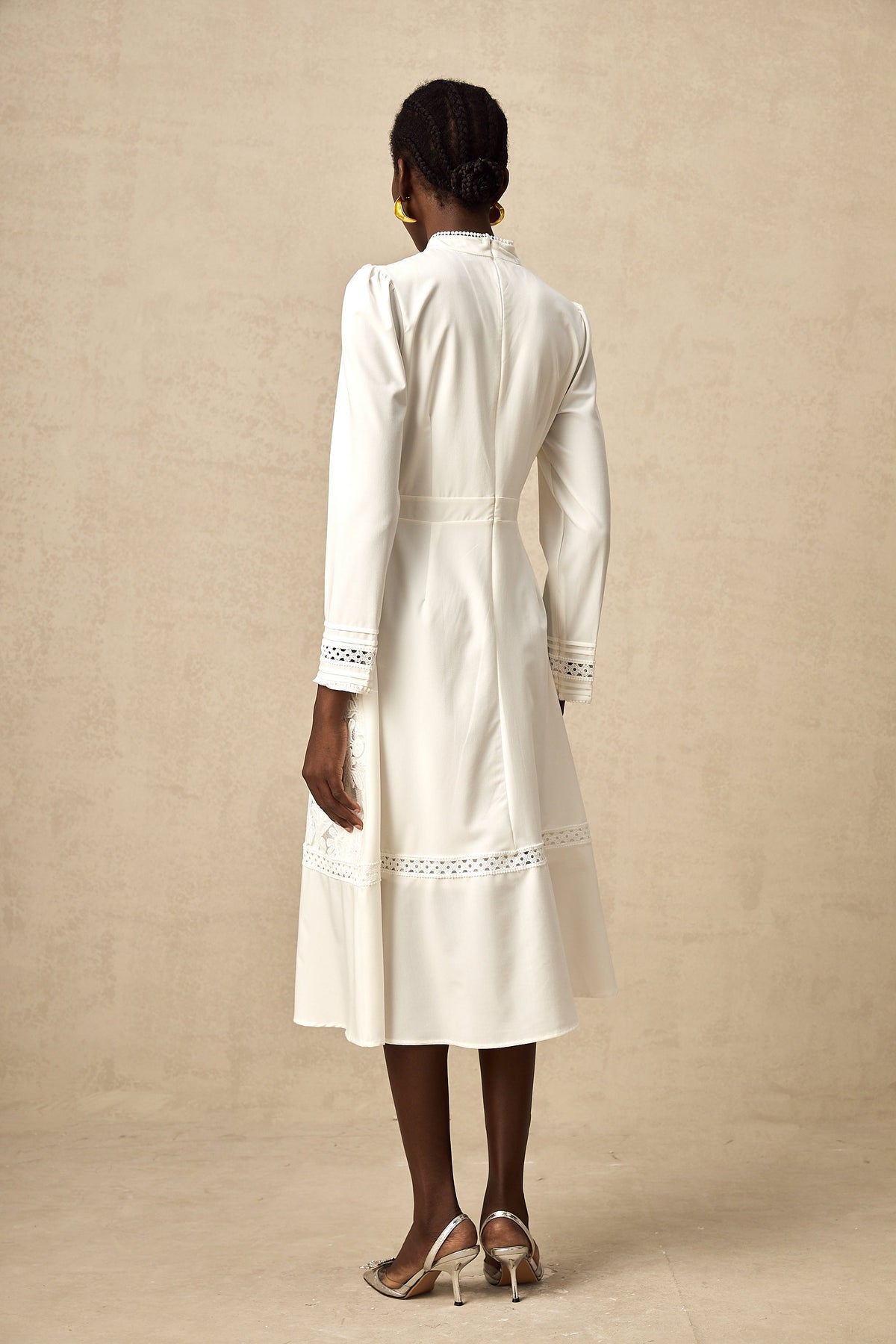 Madeleine white panelled embroidery midi dress
