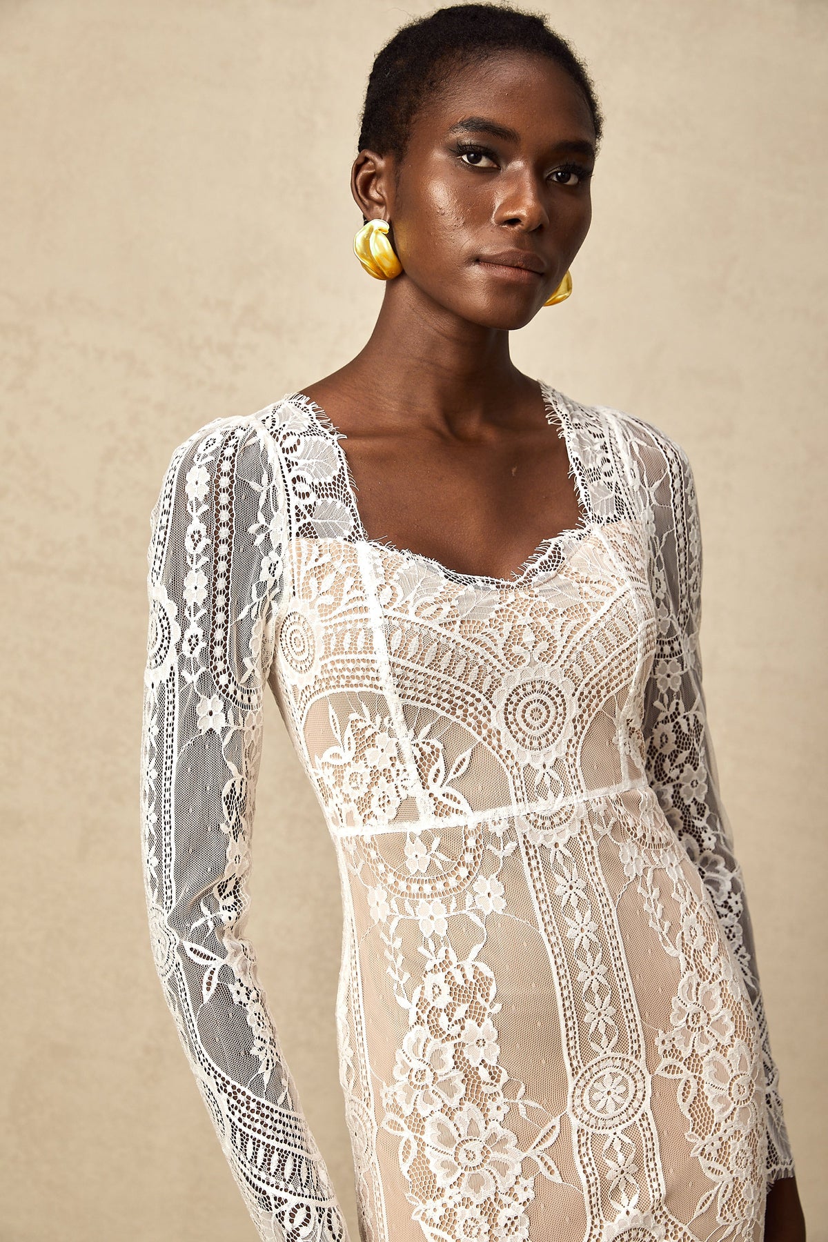 Blanche scallop-hem lace mini dress