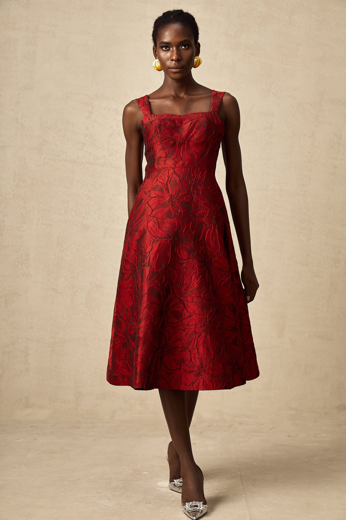 Hélène red floral-jacquard midi dress (Final Sale-US Only)
