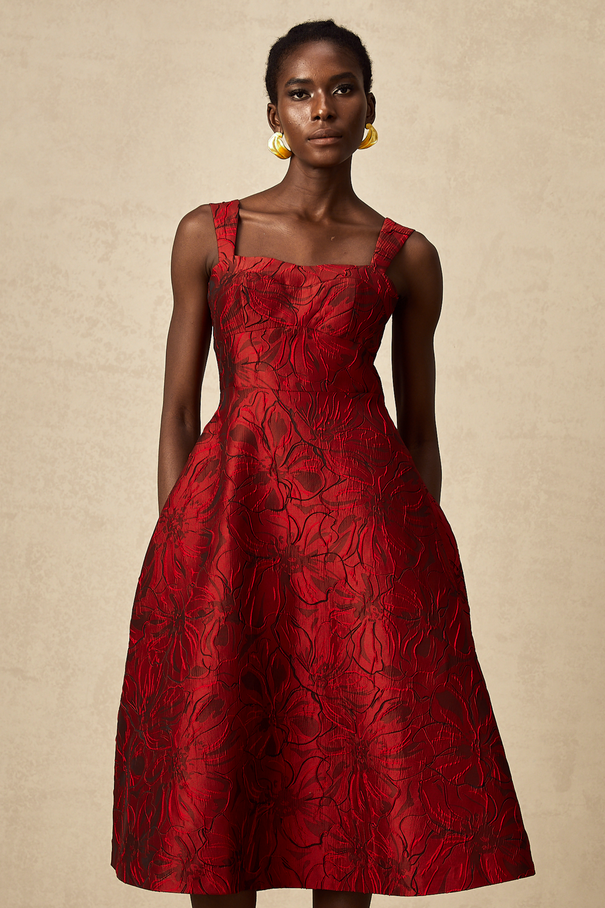 Hélène red floral-jacquard midi dress (Final Sale-US Only)