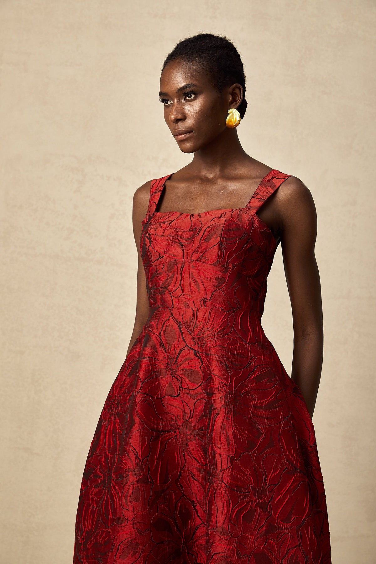 Hélène red floral-jacquard midi dress (Final Sale-US Only)