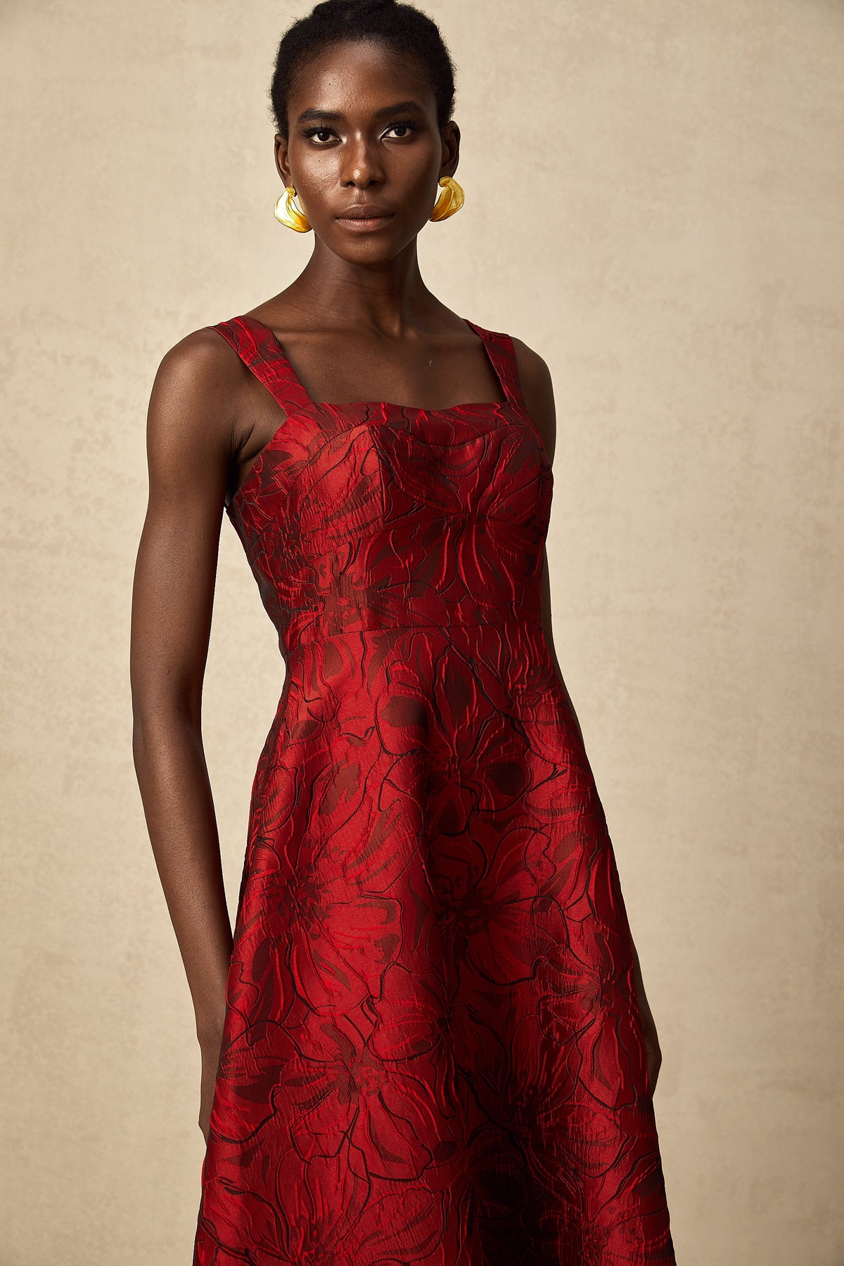 Hélène red floral-jacquard midi dress (Final Sale-US Only)
