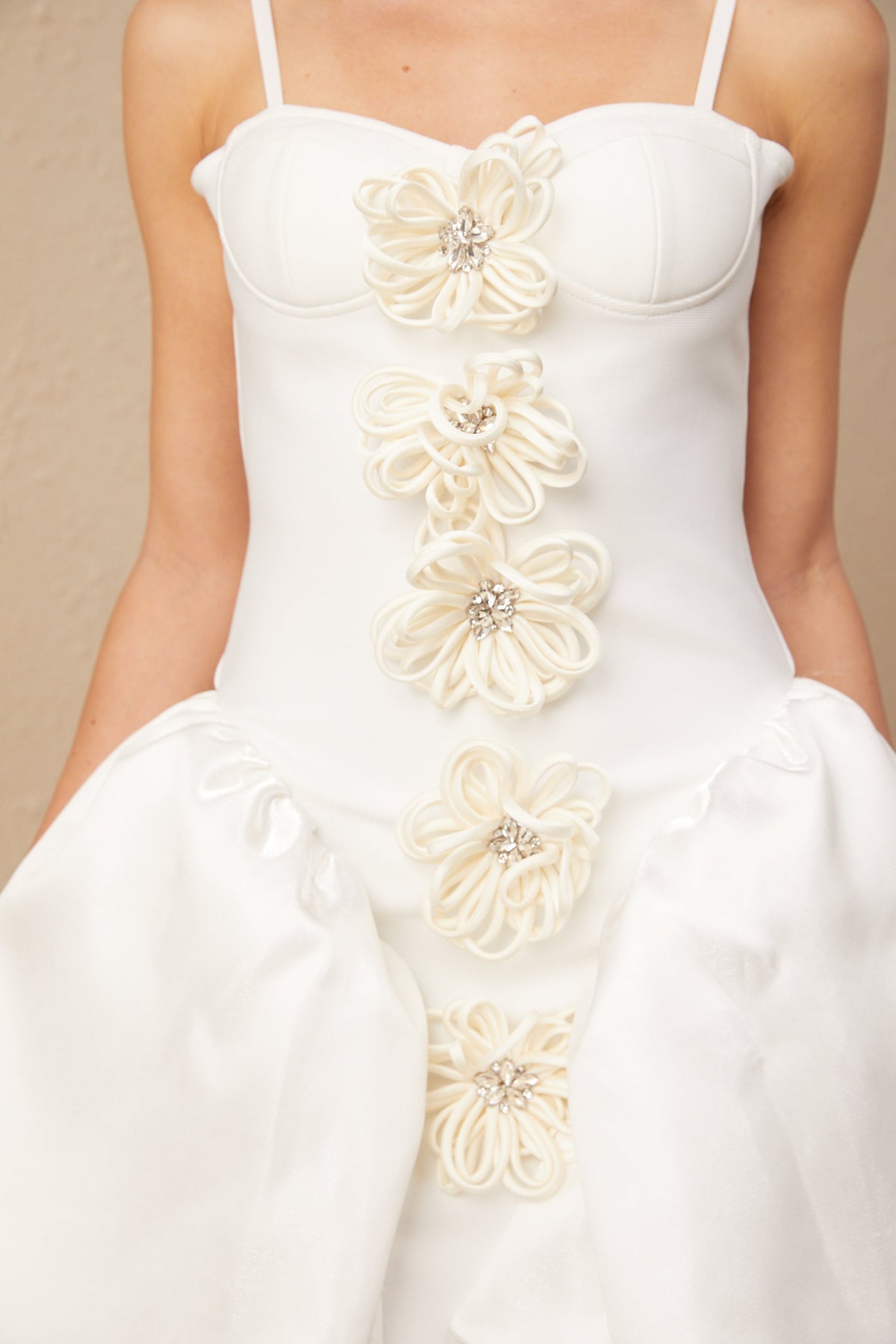Lis white flower-motif bustier mini dress