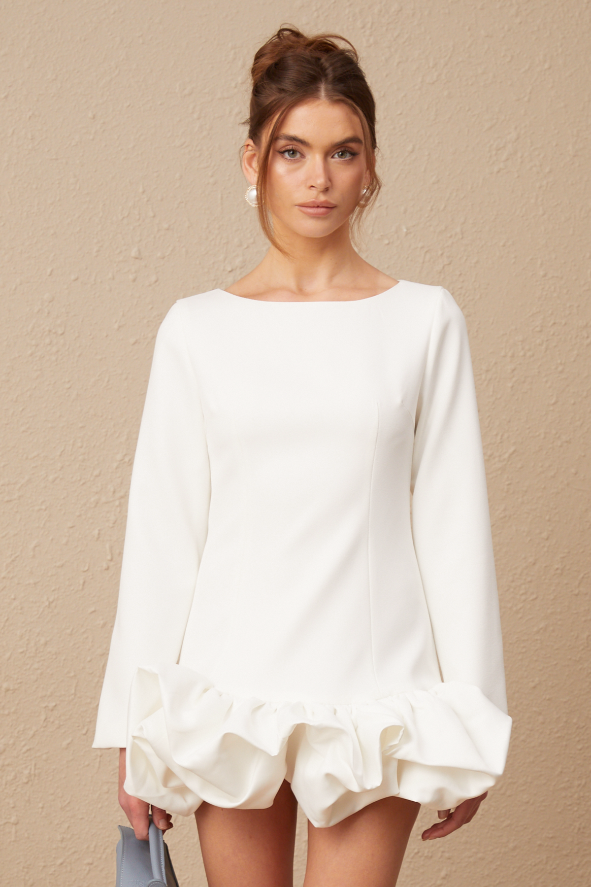 Elodie bubble-skirt mini dress in White (Final Sale-US Only)