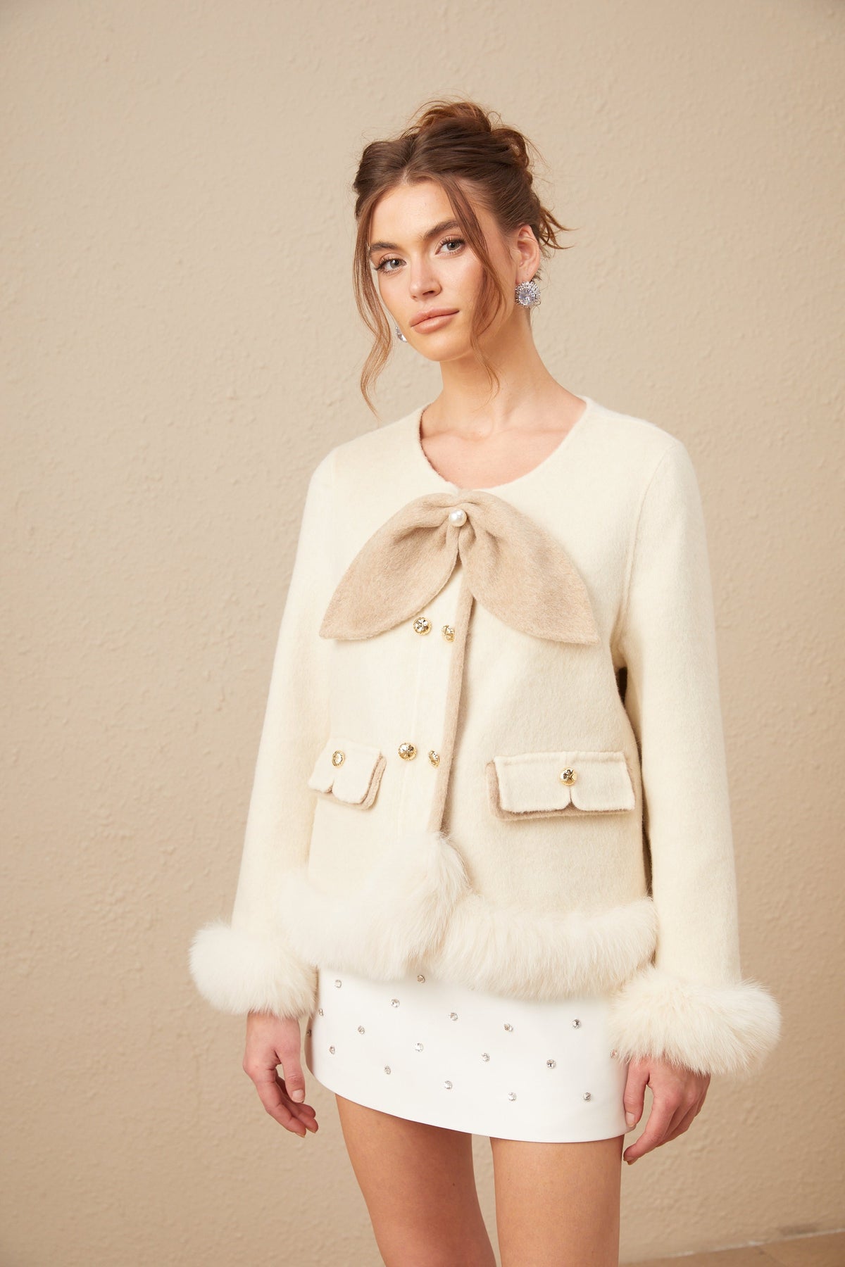 Théophila two-tone bowknot short coat