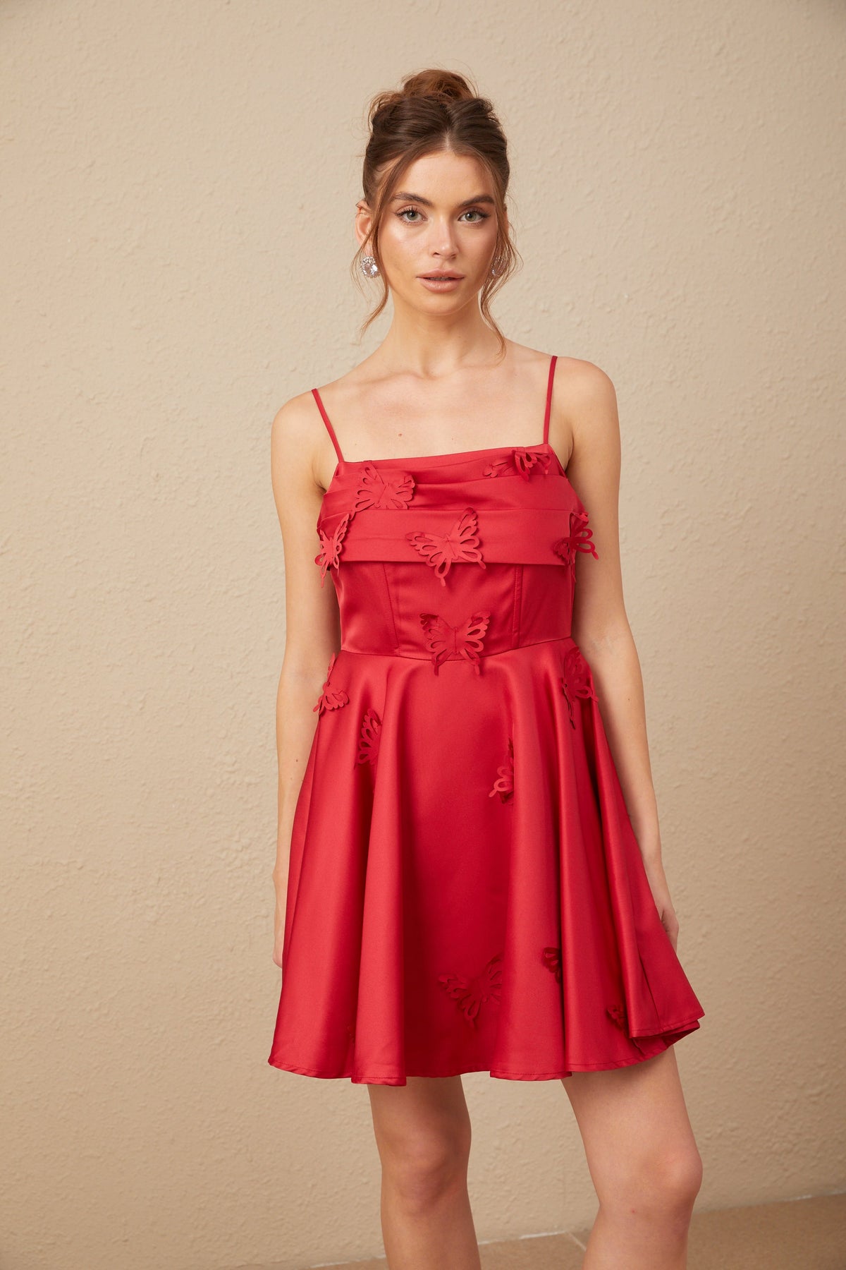 Fleur red butterfly flared mini dress