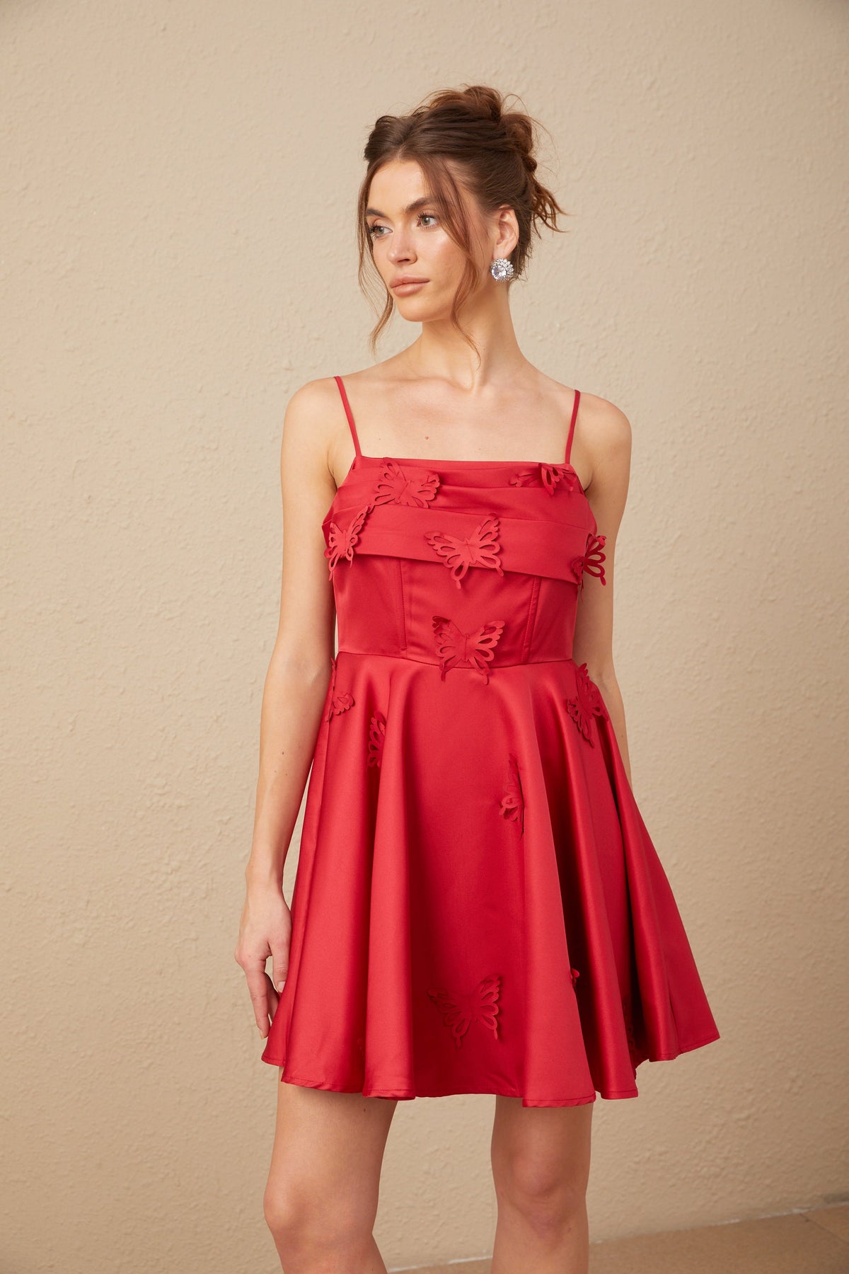 Fleur red butterfly flared mini dress