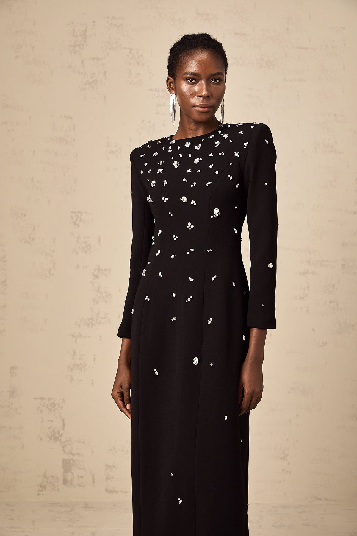 Imelda black crystal-embellished maxi dress