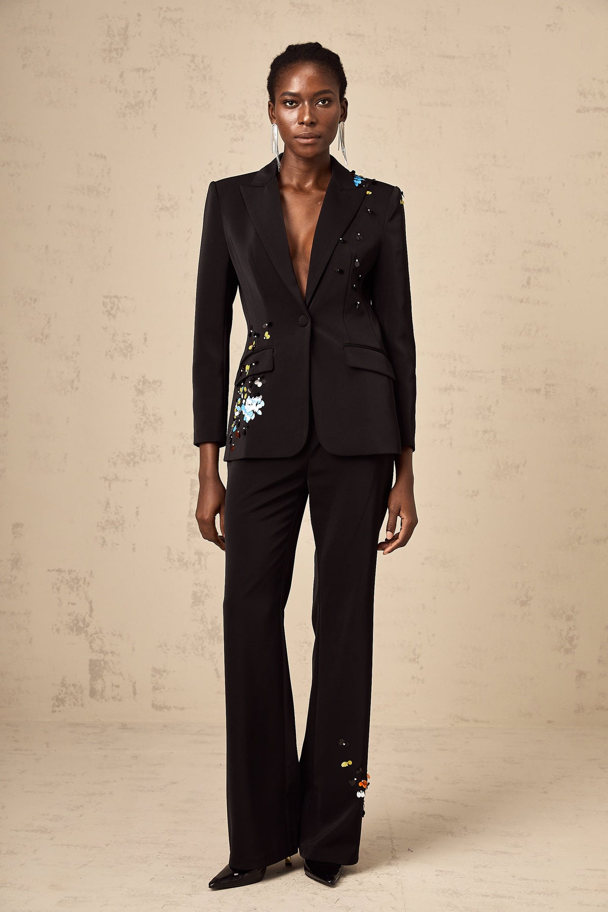 Simona black sequined blazer & trousers matching set (Final Sale-US Only)