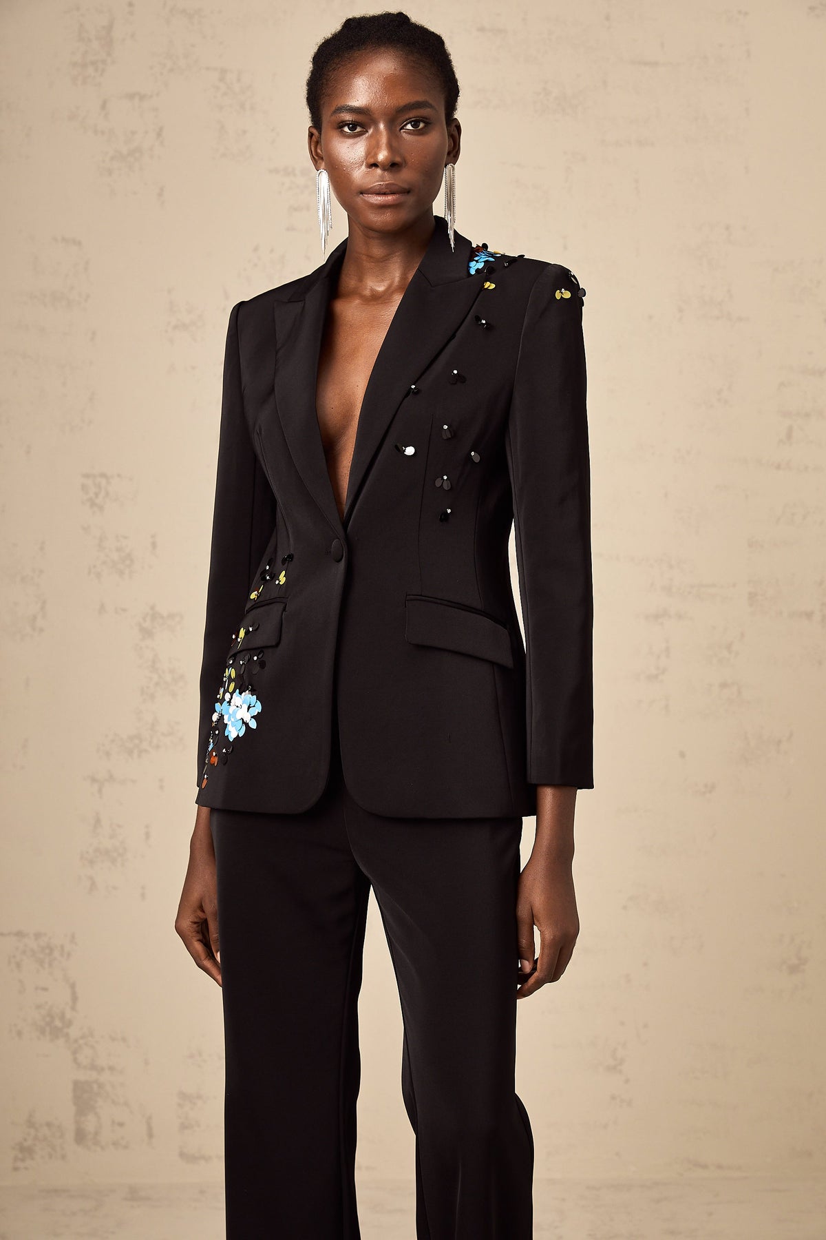Simona black sequined blazer & trousers matching set (Final Sale-US Only)