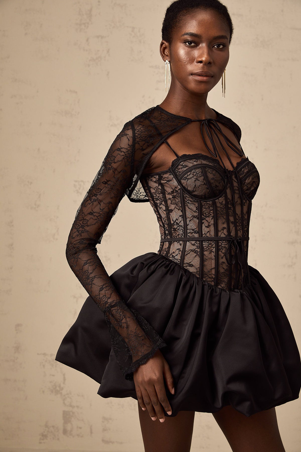 Louise black floral-lace vest & dress matching set (Final Sale-US Only)