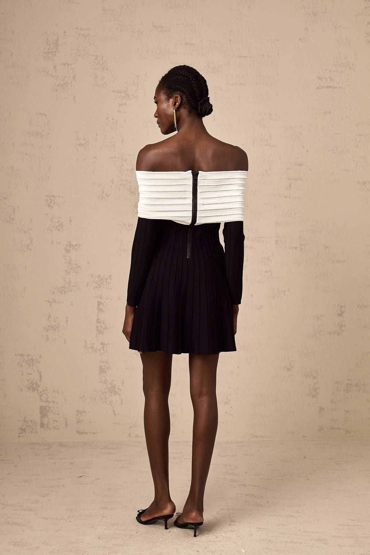 Justine black off-shoulder bow knit mini dress (Final Sale)