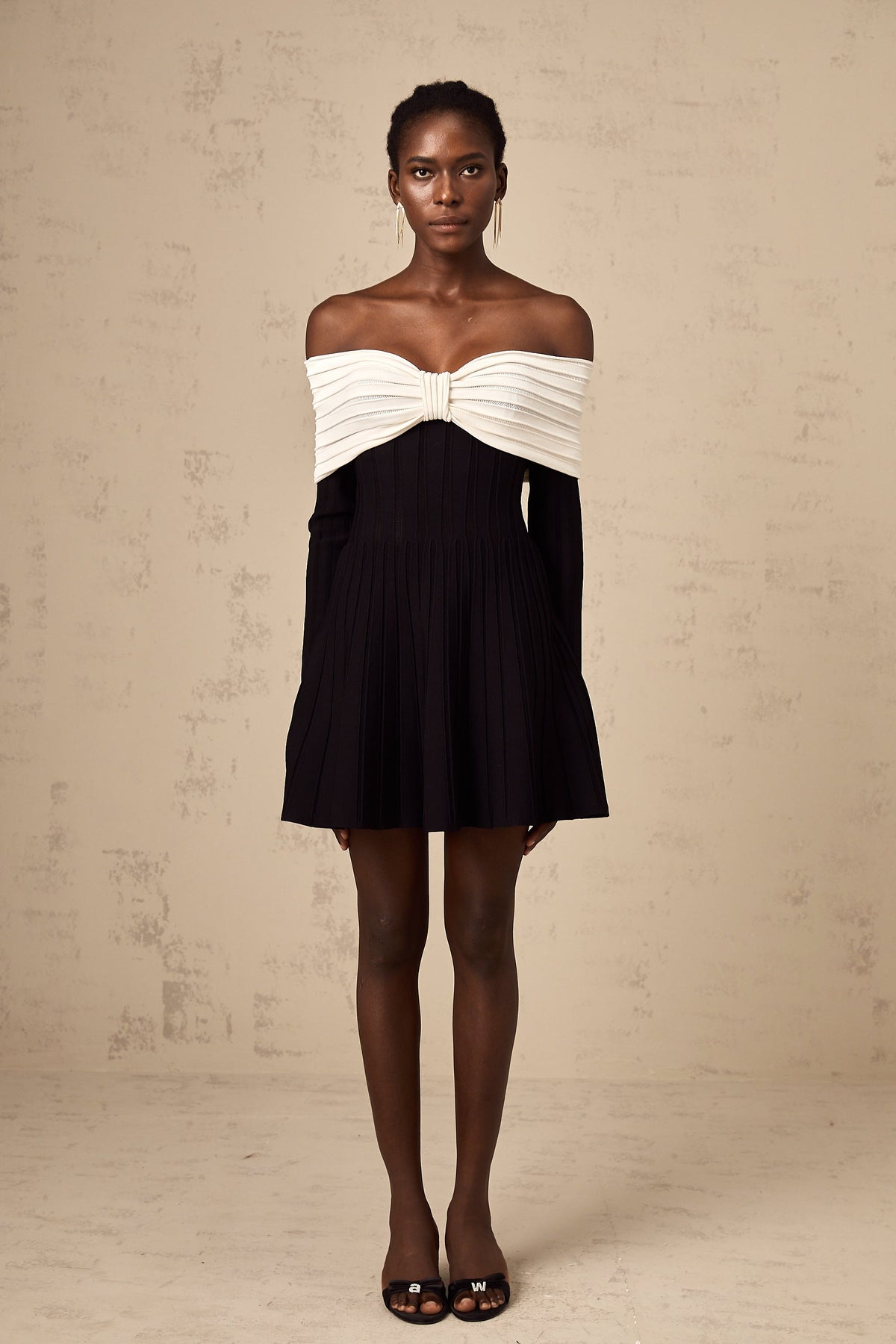 Justine black off-shoulder bow knit mini dress (Final Sale-US Only)