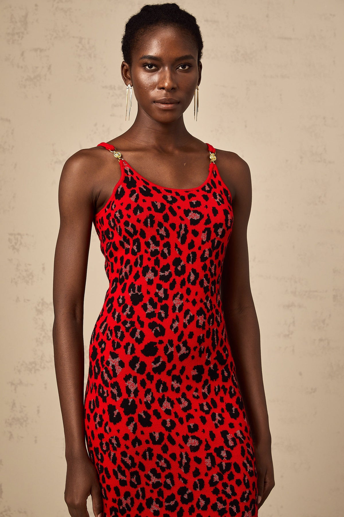 Honorine red leopard-print lurex mini dress