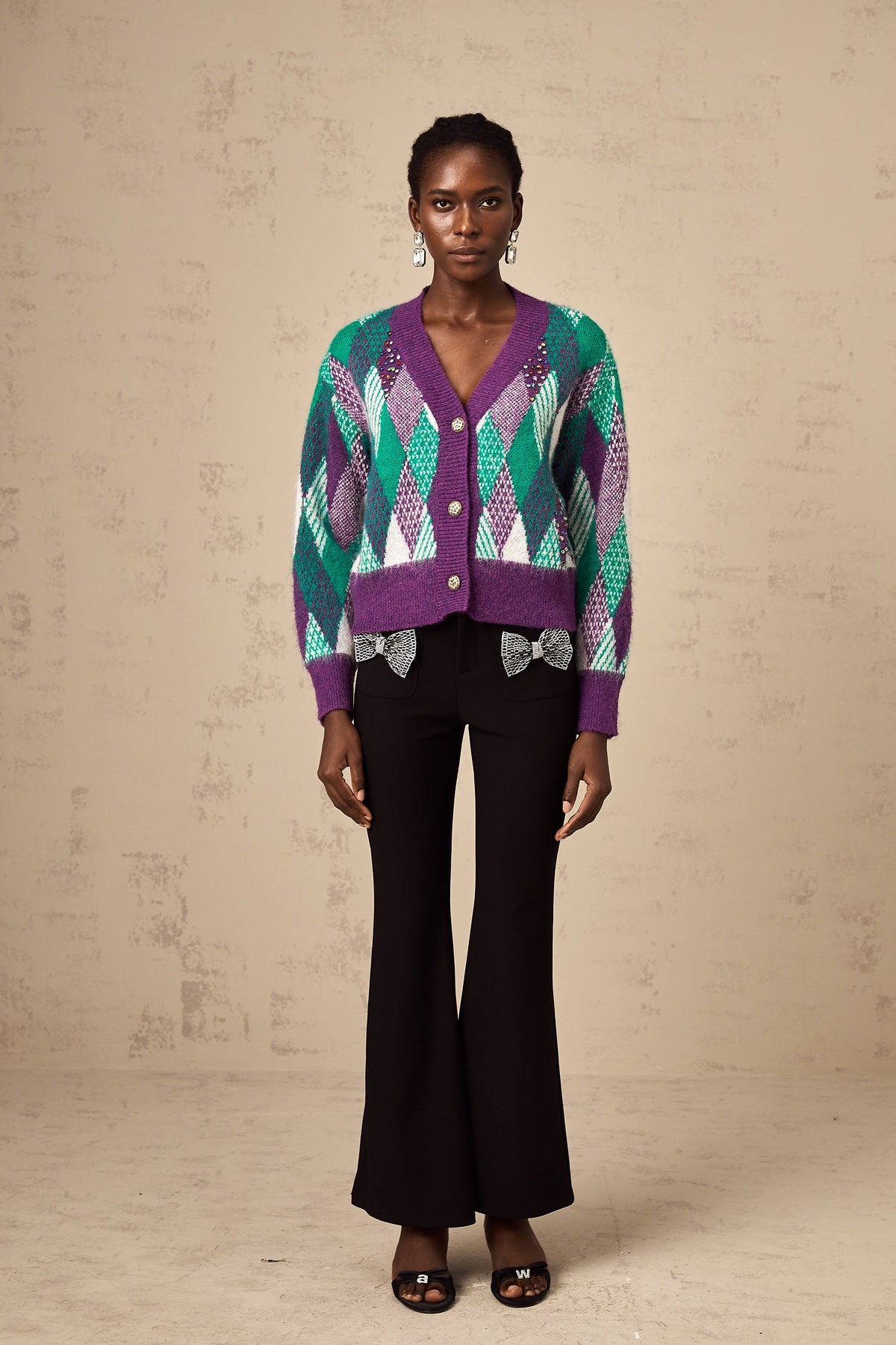 Coralie purple argyle-knit top