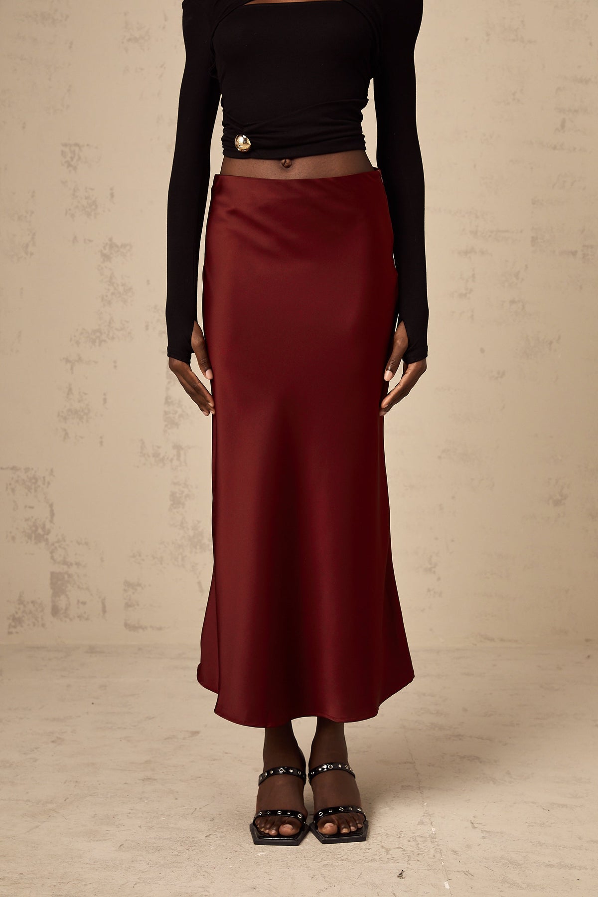 Vanessa red flared satin skirt