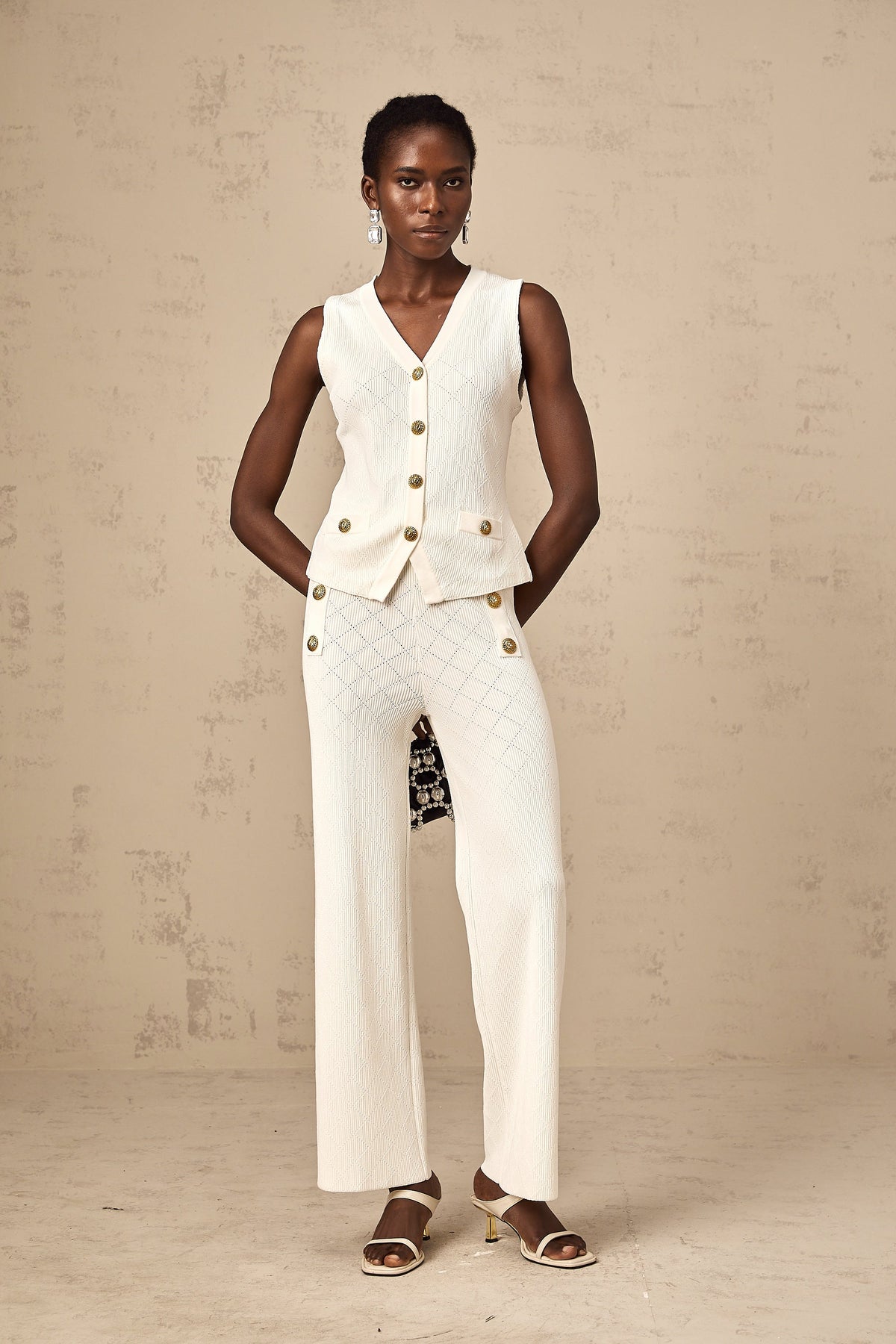 Clothilde white knitted top & trousers matching set