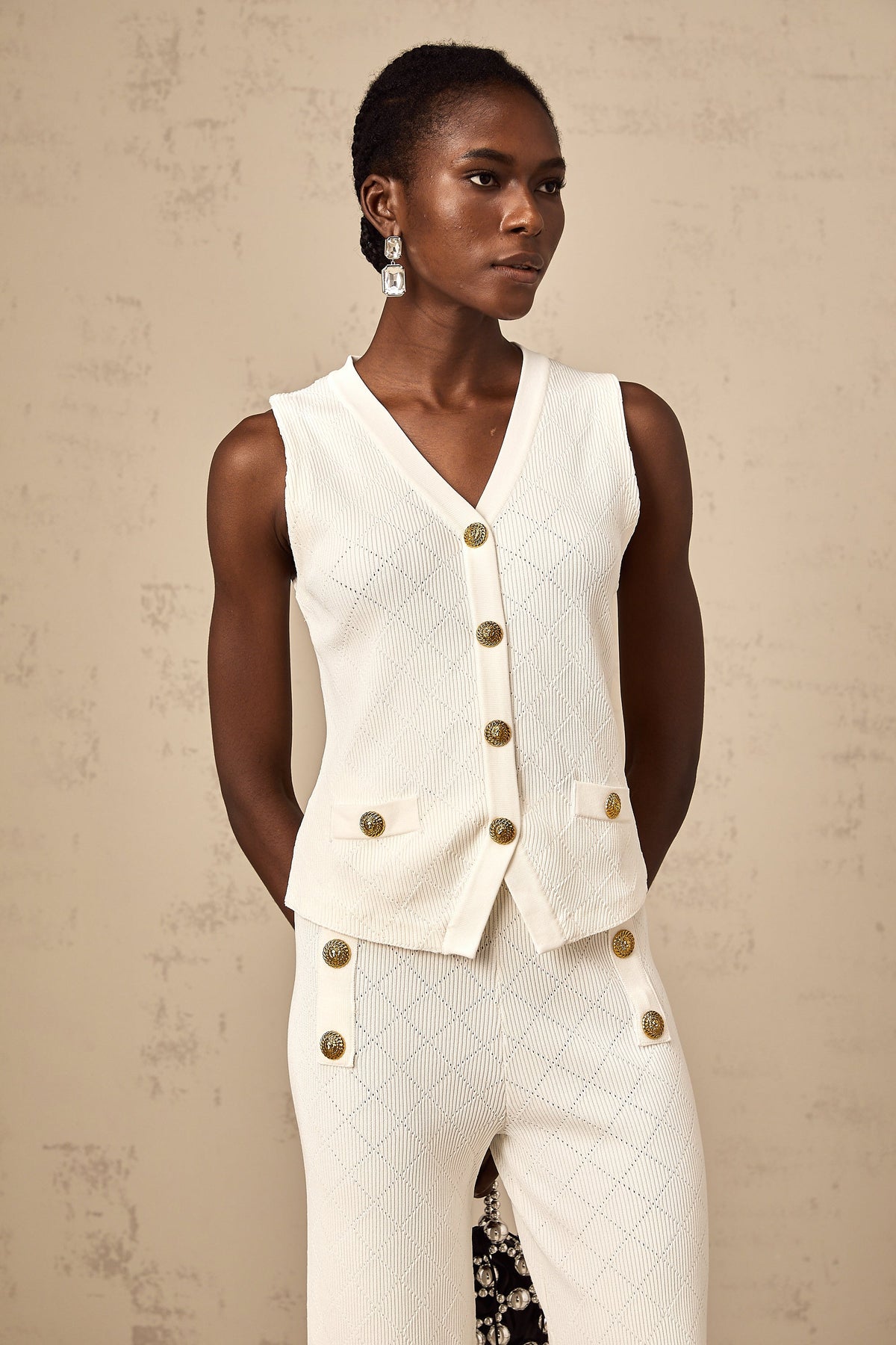 Clothilde white knitted top & trousers matching set