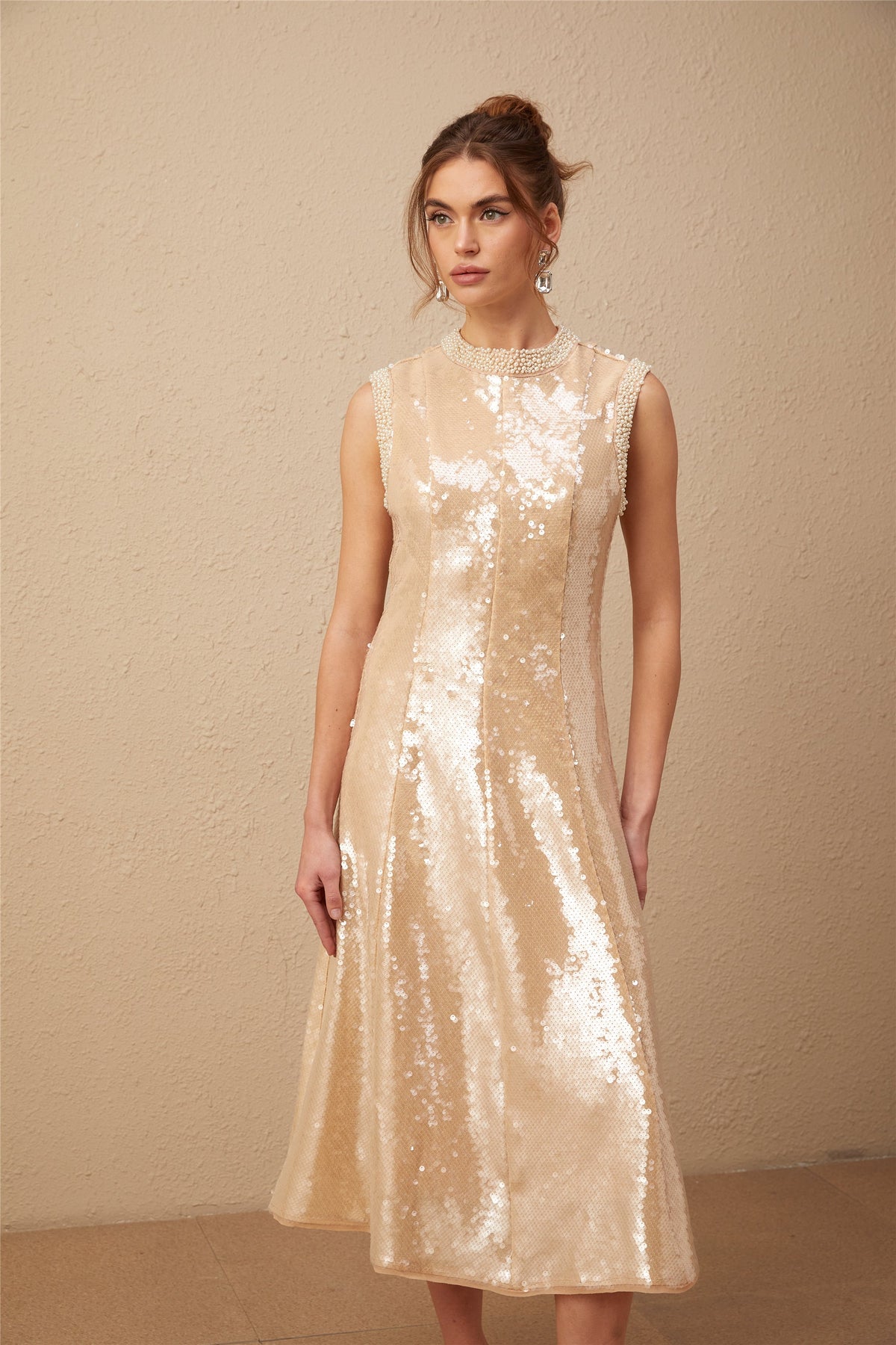 Ornella faux-pearl sequined midi dress (Final Sale)