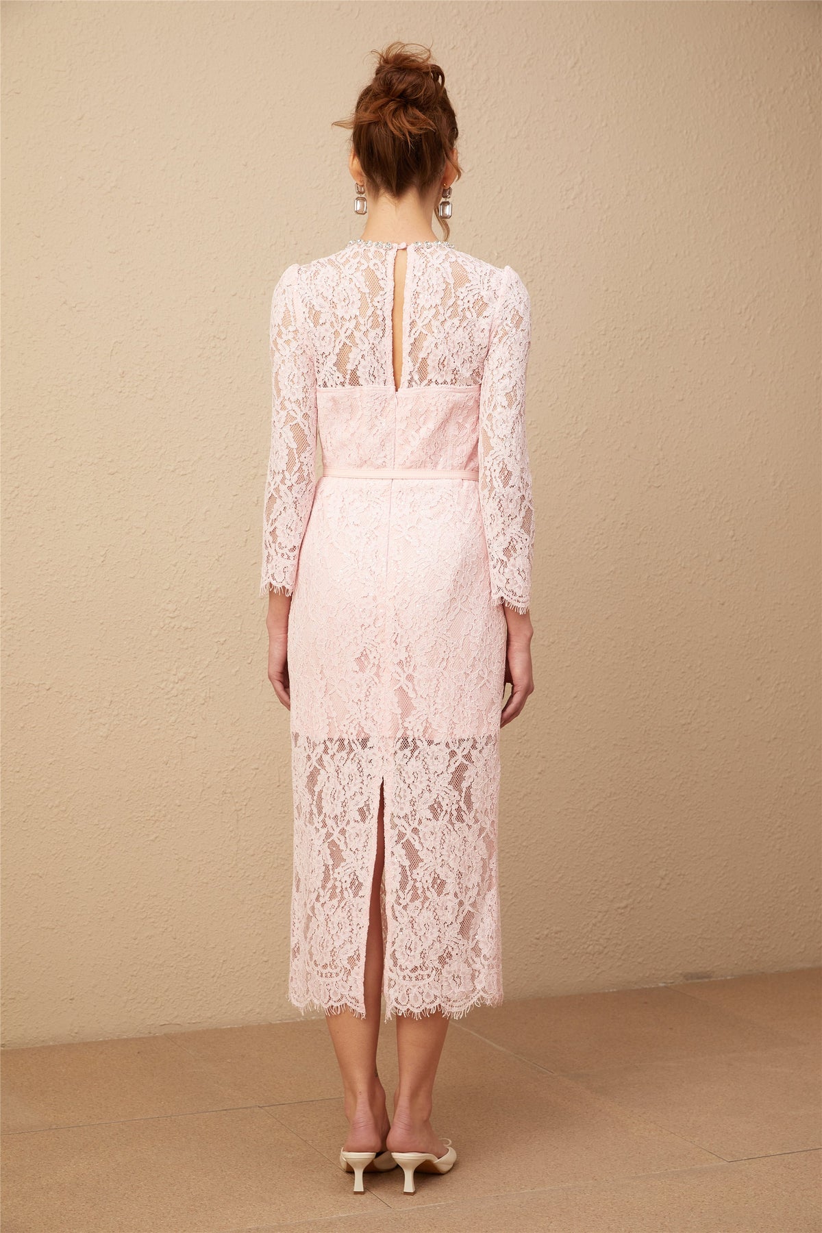 Elisabetta pink embellished floral-embroidered lace midi dress (Final Sale-US Only)