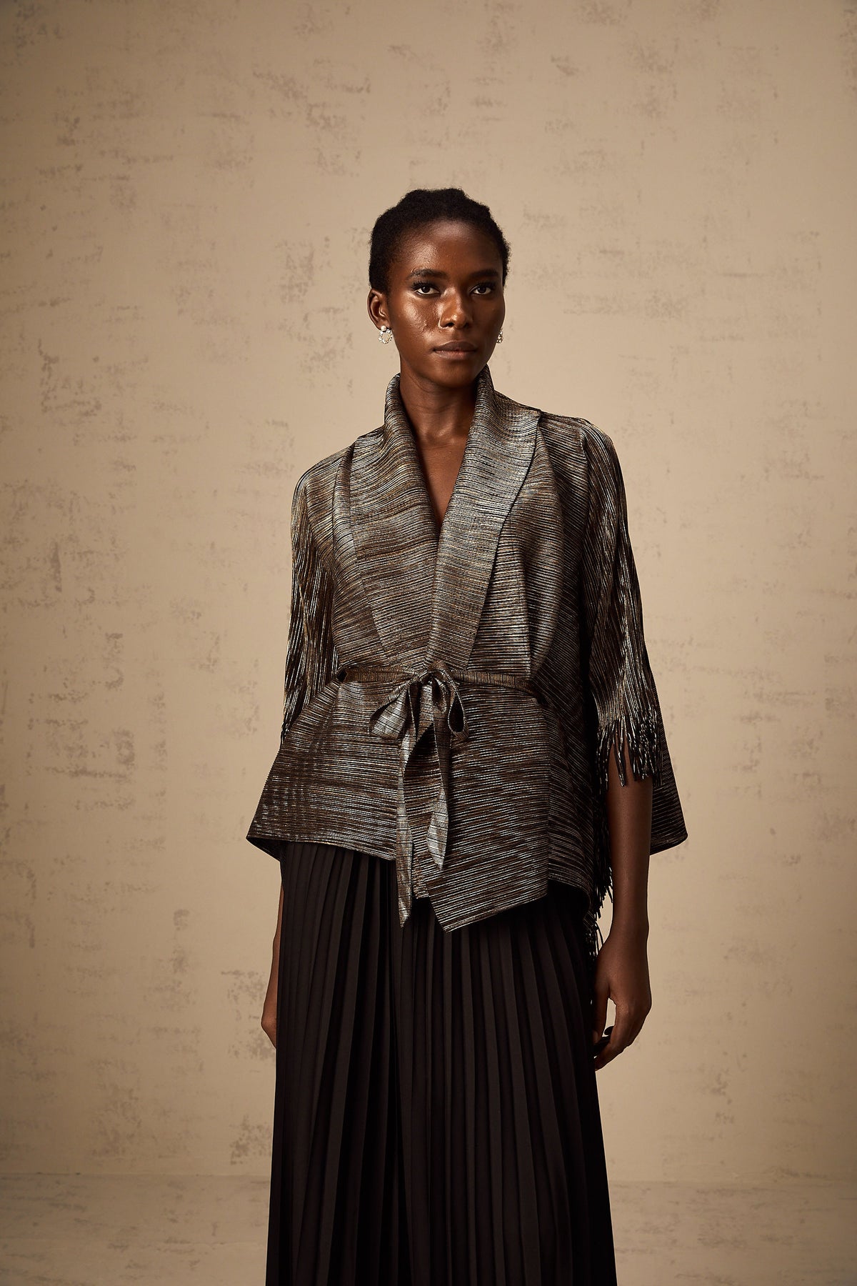 Dextard black gilded creased top & skirt matching set