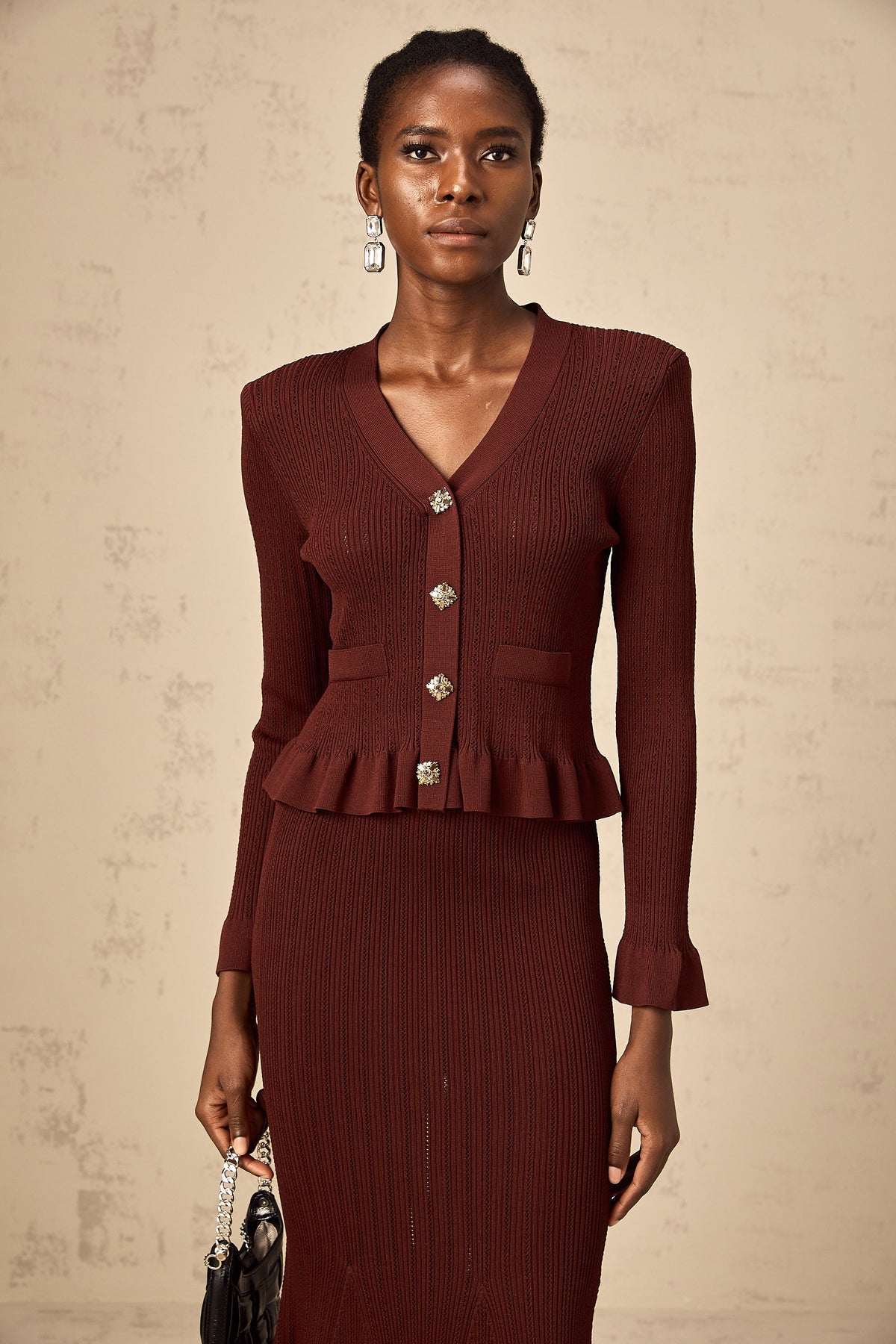 Corrine red ruffled knit top & skirt matching set (Final Sale-US Only)
