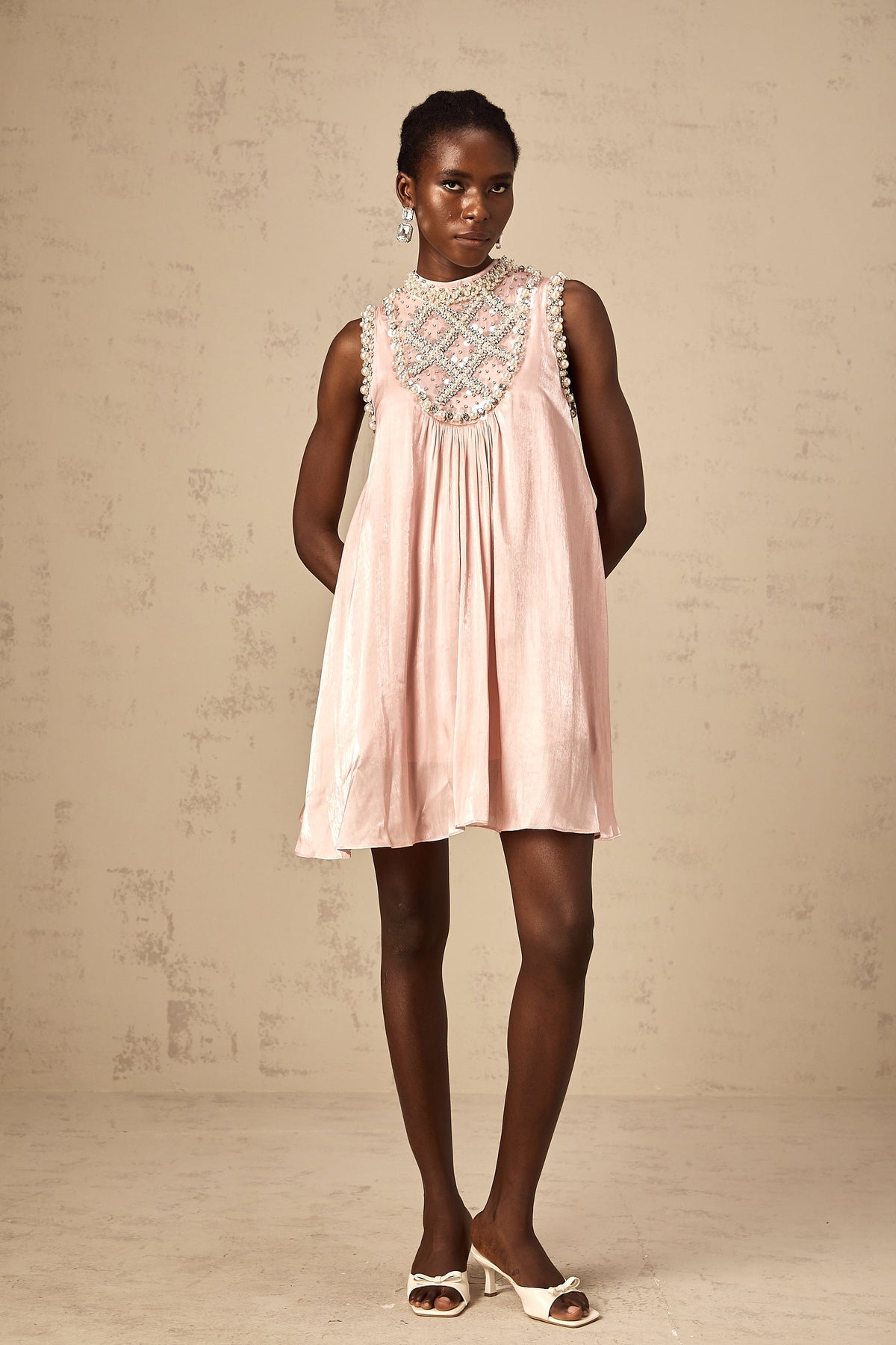 Helena pink embellished pleated mini dress (Final Sale-US Only)