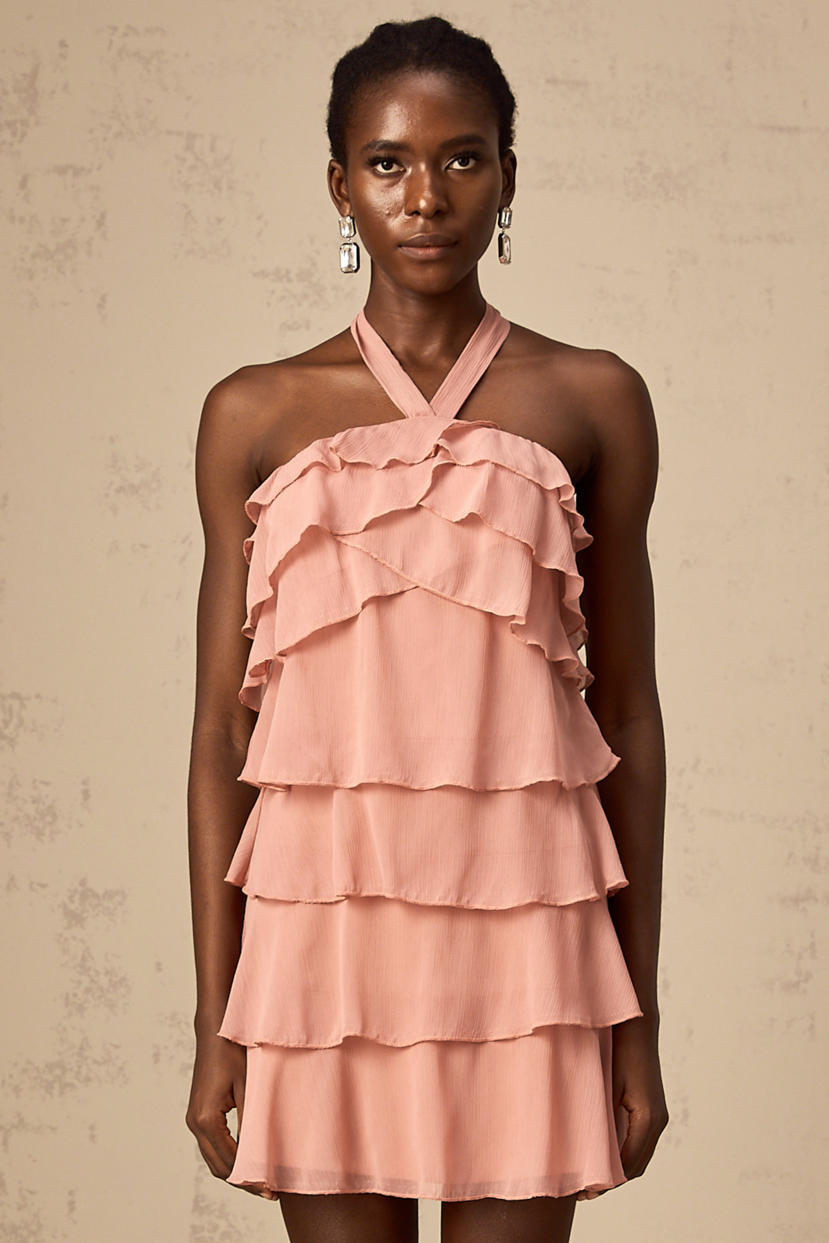 Briar pink tiered halterneck mini dress (Final Sale)