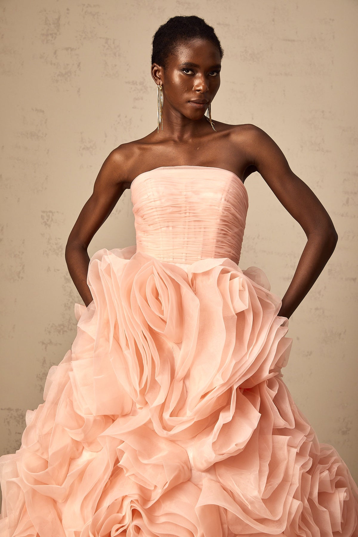 Leane Pink Off-Shoulder Tulle Midi Dress with 3D Petal Detail (Final Sale-US Only)