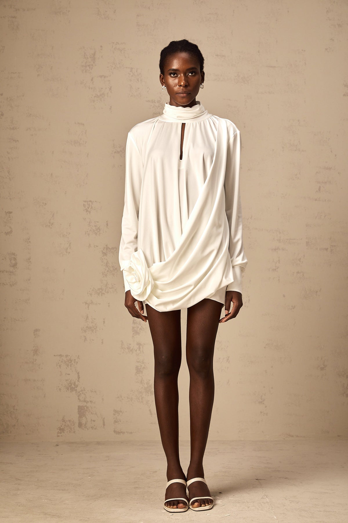 Maeva faux-flower ruched mini dress in White (Final Sale-US Only)