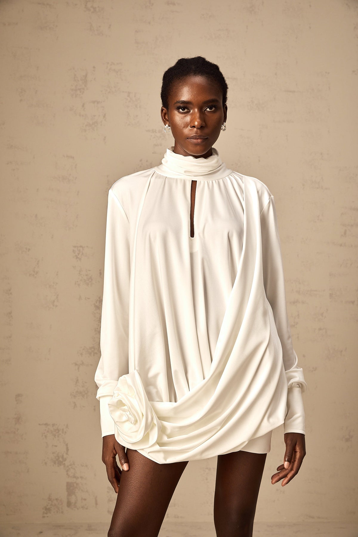 Maeva faux-flower ruched mini dress in White (Final Sale-US Only)