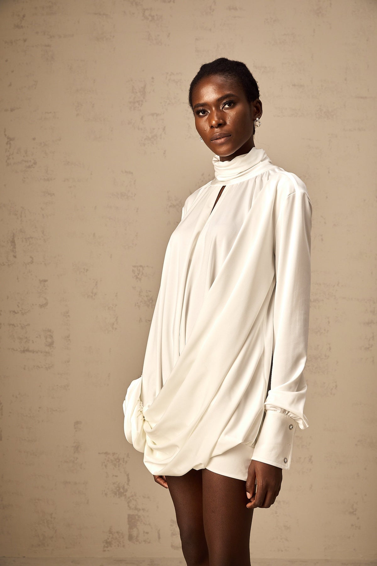 Maeva faux-flower ruched mini dress in White (Final Sale-US Only)